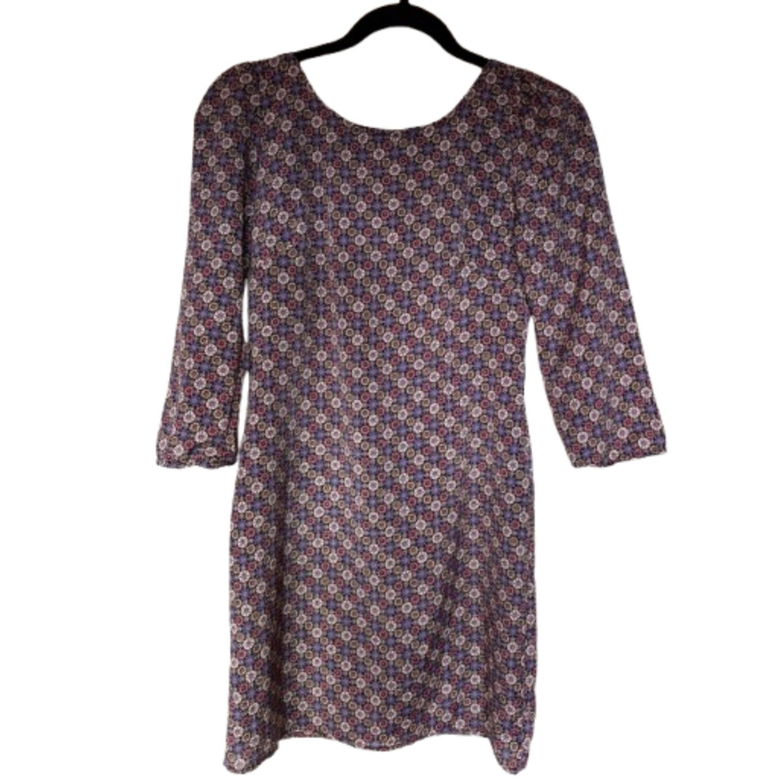 Macy & Taylor Geometric Print Shift Mini Dress 3/4 Sleeve Size S