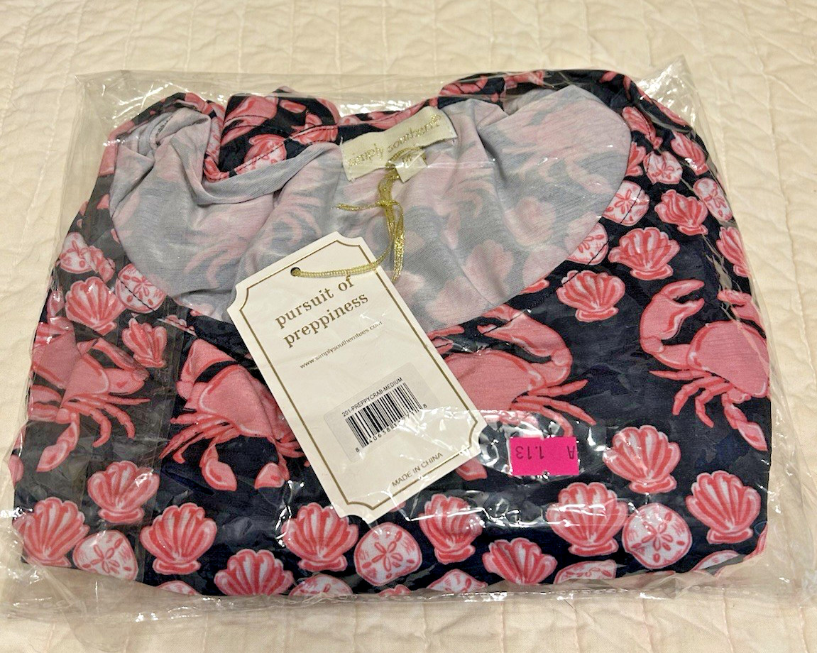 Simply Southern Pursuit of Preppiness M Dress Navy Pink Shell Crab Beach POCKETS