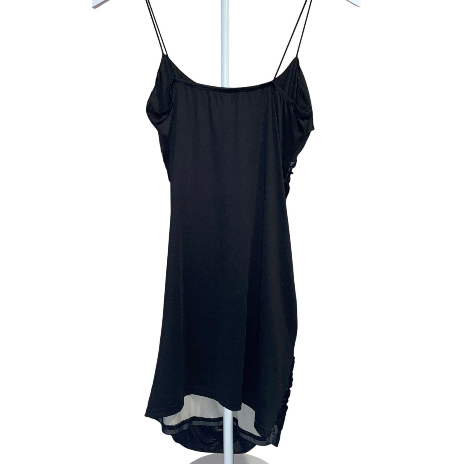 Y2K Black Ruched Mesh Mini Dress Bodycon Sheer Club Party Going Out Dress