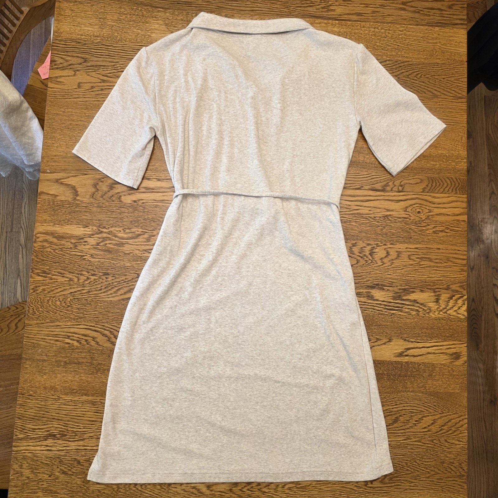 Roolee Womens Oatmeal Heather Polo Tie Waist Short Sleeve Dress Womens L Office