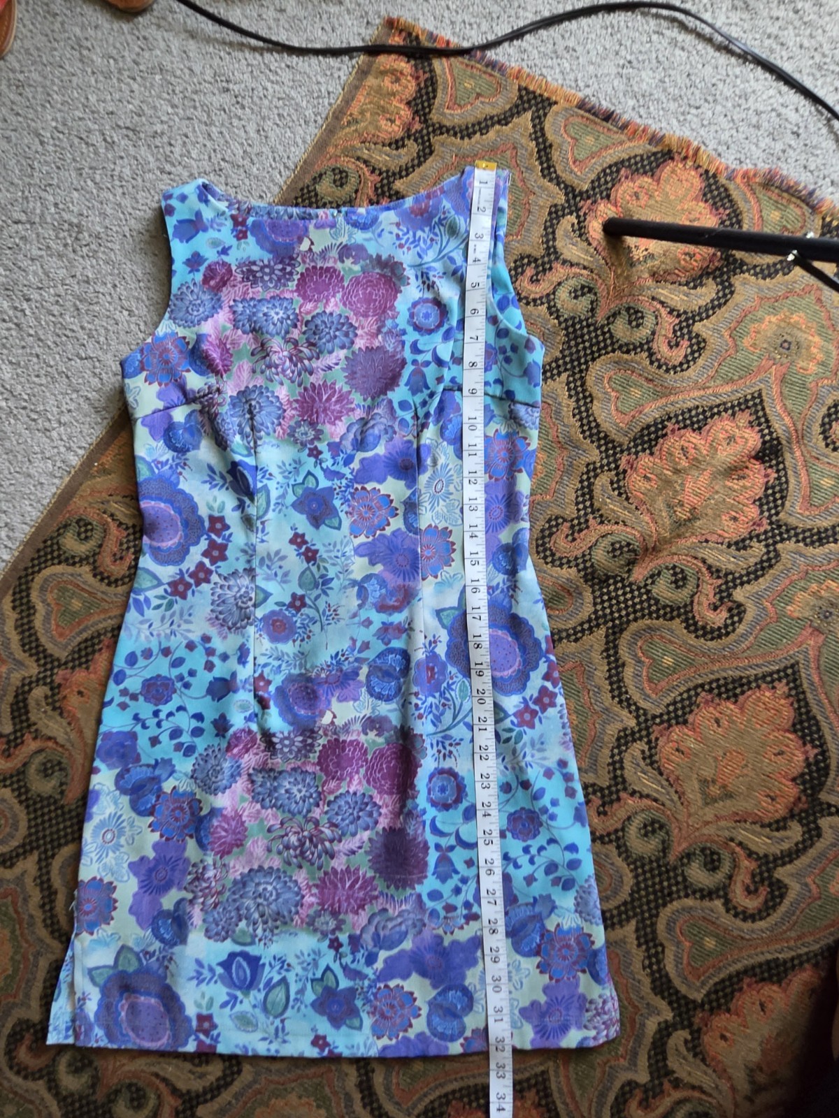 Y2K My Michelle Blue Purple Bright Retro Floral Artsy Shift Mini Dress Size 3/4