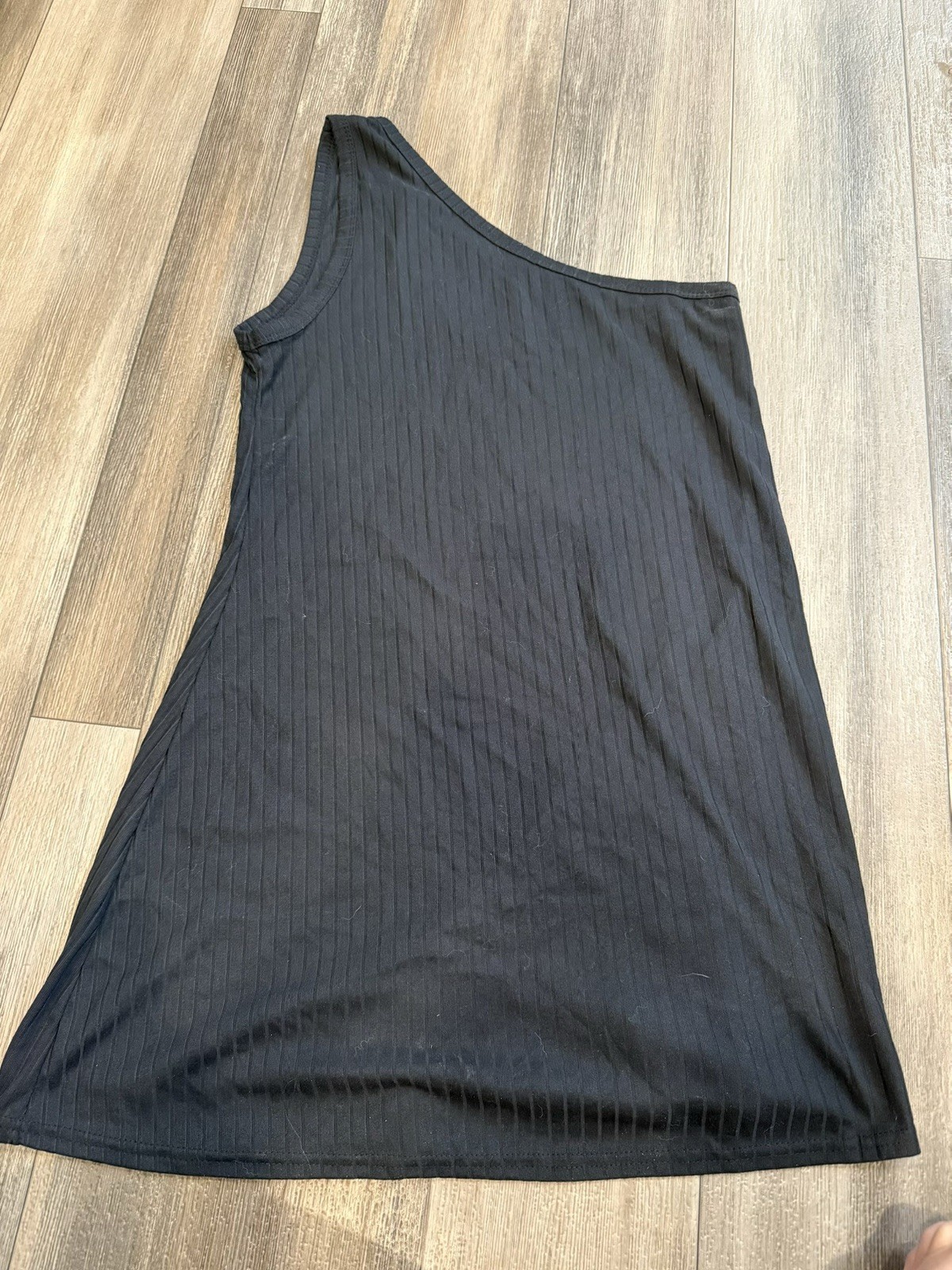 Women’s Black One-Shoulder Shift Dress Sleeveless Short Solid Size M