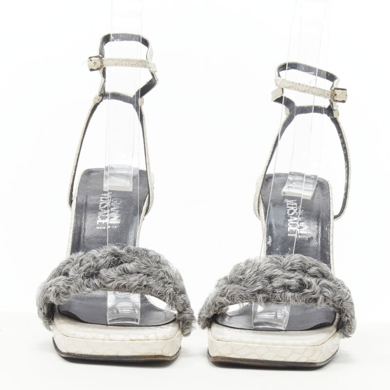 Gianni Versace Shearling Ankle Sandals Women White Size 36