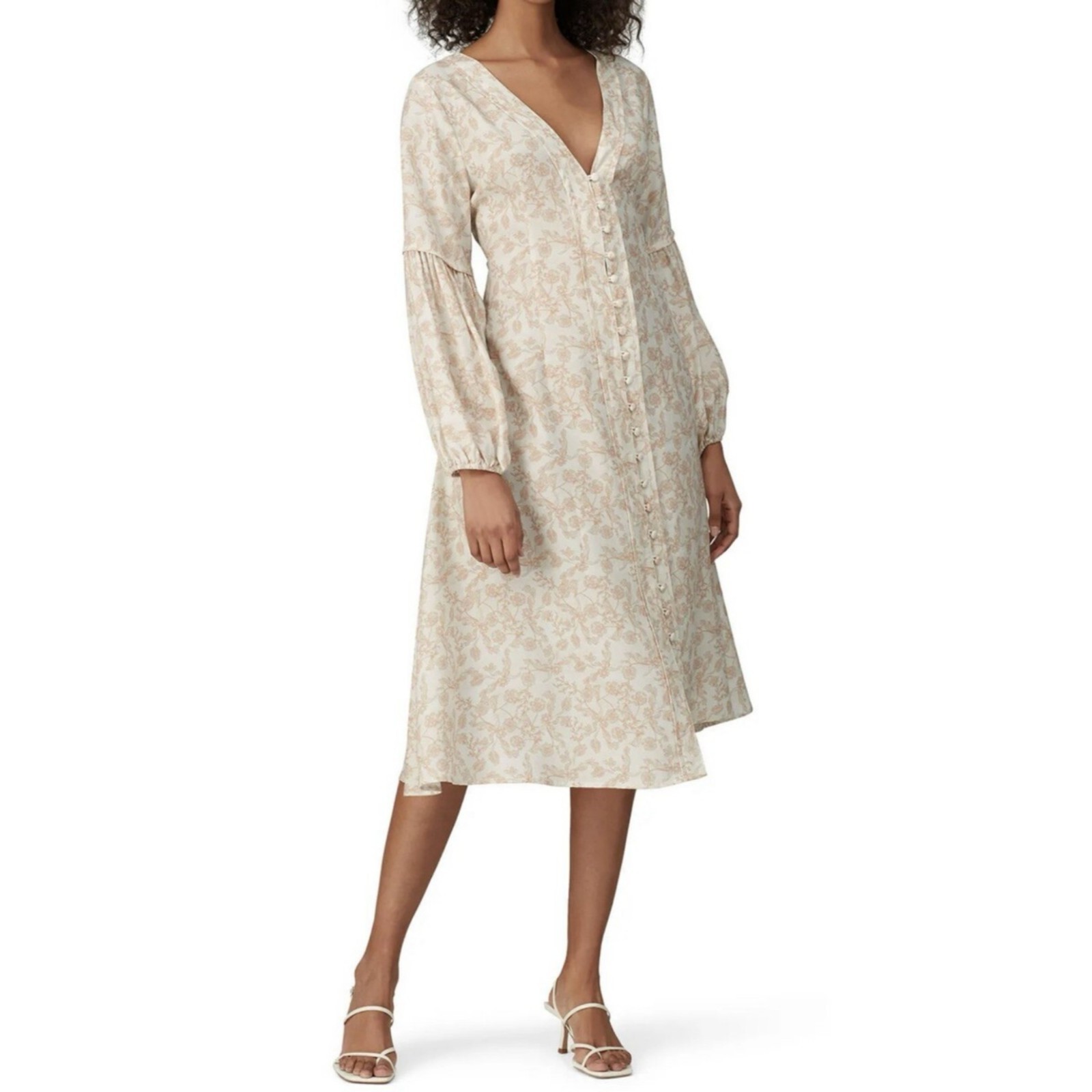 SANCIA Maryse Pink And White Long Sleeve Button front Dress Size Small