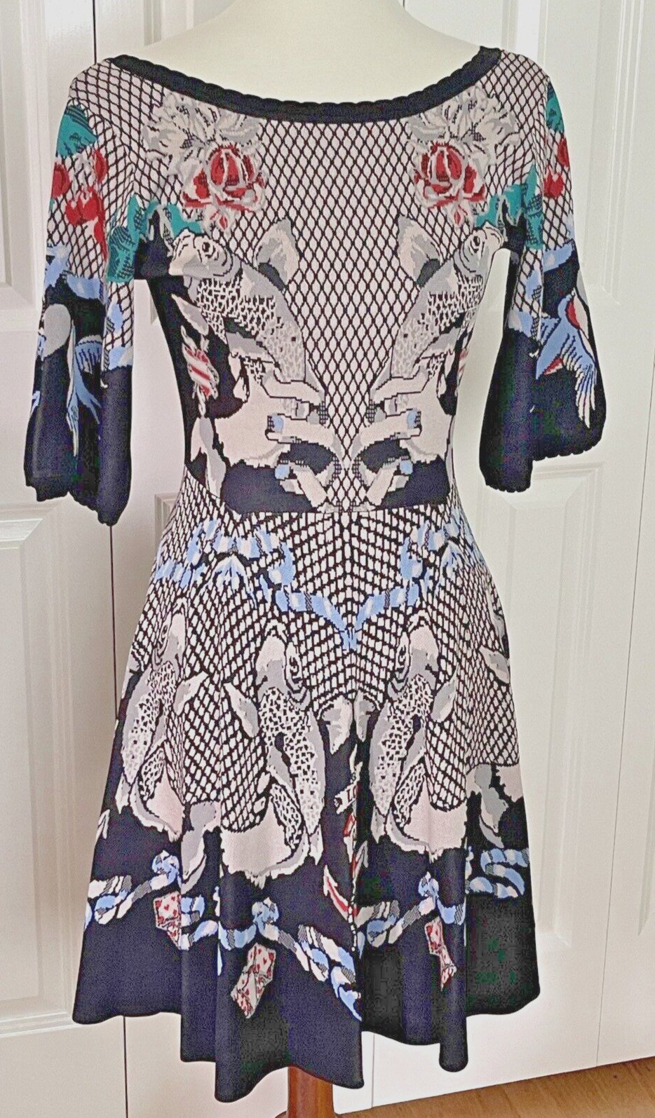 Rare Temperley London Fortune Intarsia Knit Mini Dress Size L Fish/Bird/Flowers