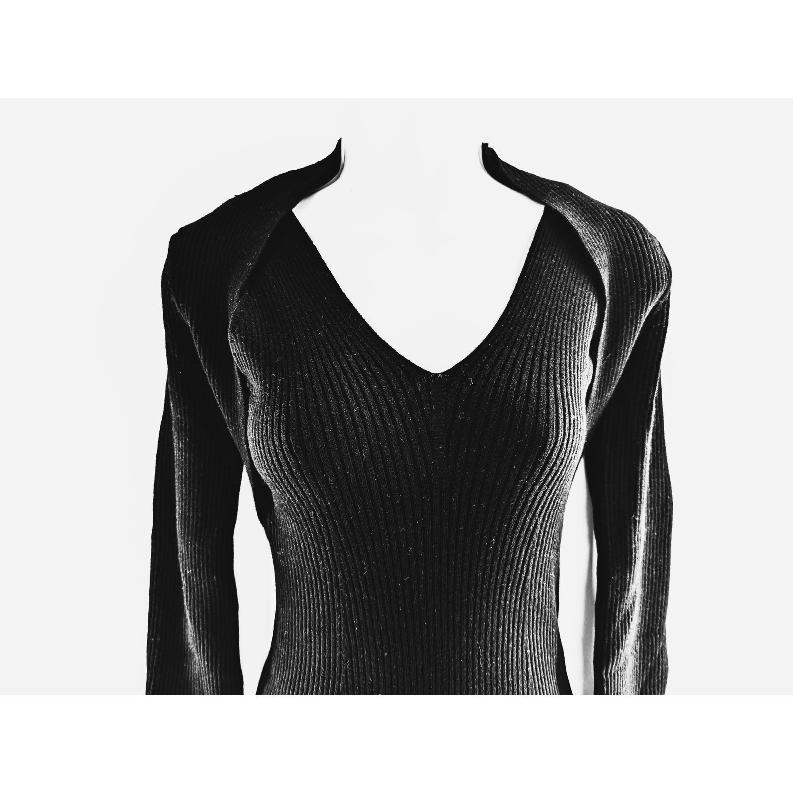 Stitches & Stripes Black Ribbed Cold Shoulder Sweater Dress