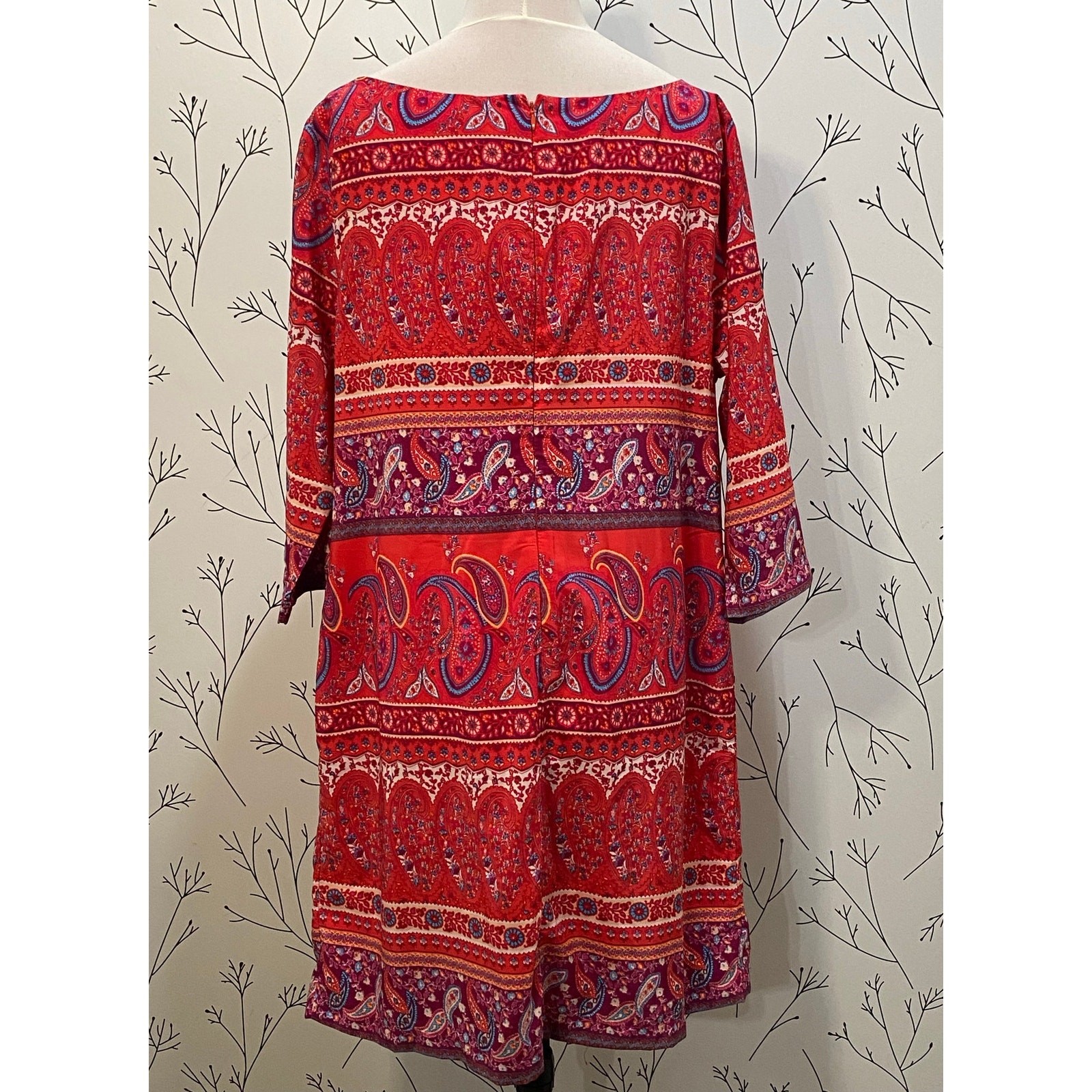 OLD NAVY Colorful Paisley Silky Flowy 3/4 Sleeve Dress XLARGE Fall Teacher Boho