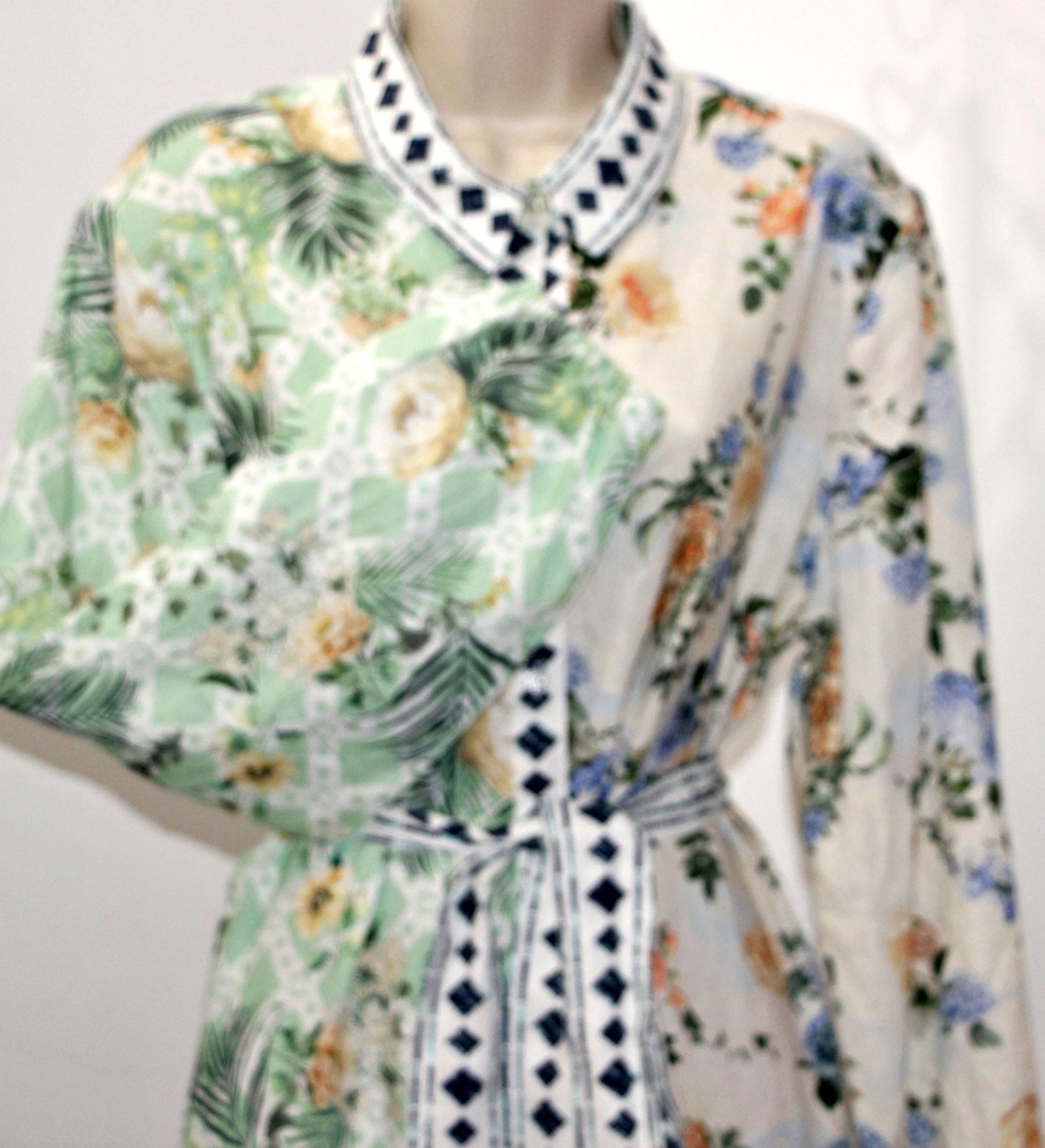 Magaschoni Linen Blend Button Front Pockets Belted Maxi Shirt Dress sz L $228