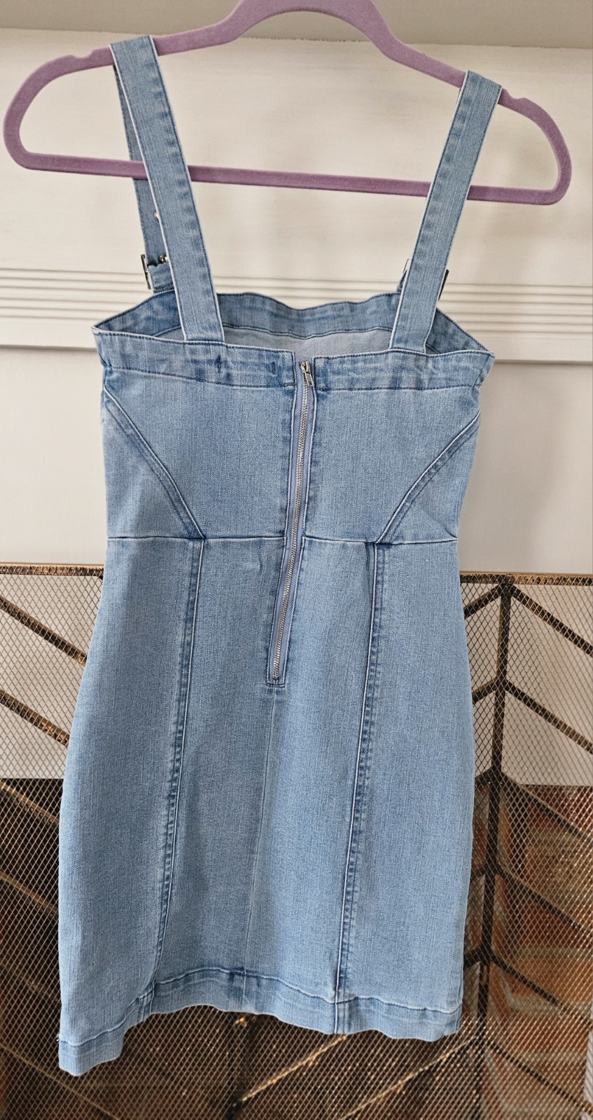 Forever21 Denim Mini Dress, Adjustable Silver Buckle Straps, Back Zipper. Sz. S