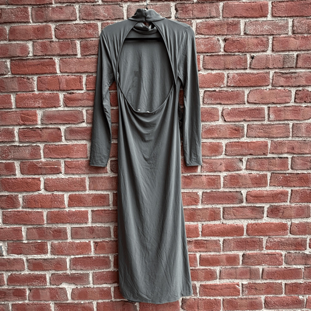 Aritzia $110 Wilfred Mock Neck Open Back Remedy Long Sleeve Dress Dark Olive XS
