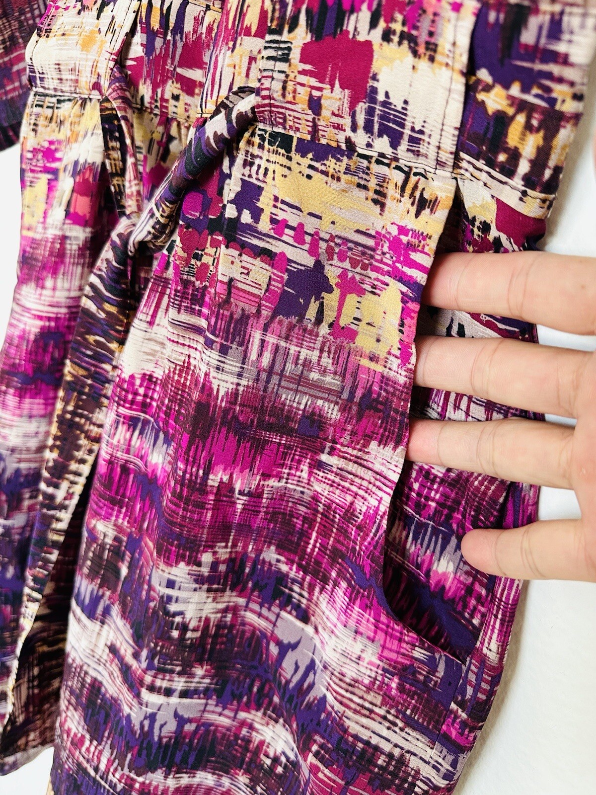 NWOT Presley Skye V-Neck 3/4Sleeve Knee Length PocketsColorful Purple Dress XS