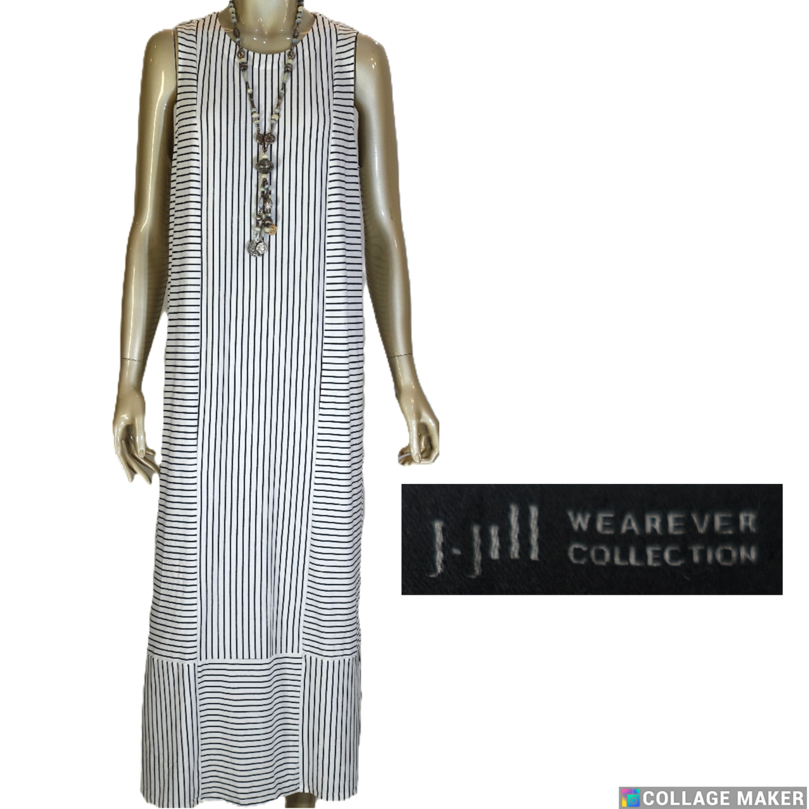 J. JILL WEAREVER COLLECTION~NWT!!~CREAM & BLACK STRIPED LONG SLVLSS DRESS SZ: M