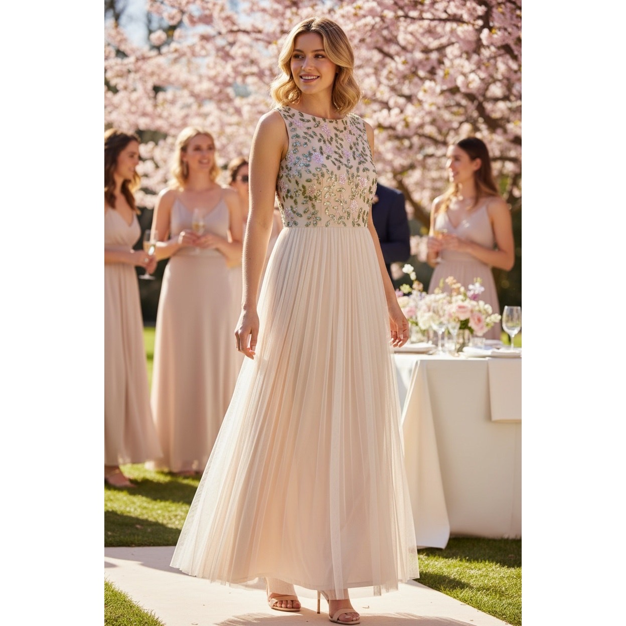ADRIANNA PAPELL DRESS 22W PINK IVORY MOTHER OF BRIDE SEQUIN FORMAL LONG FLORAL