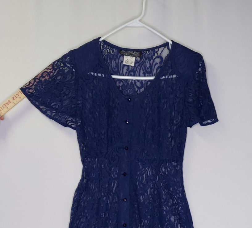 All That Jazz 90s Lace Dress 9/10 Button Sheer Navy Empire Maxi Whimsigoth Prom