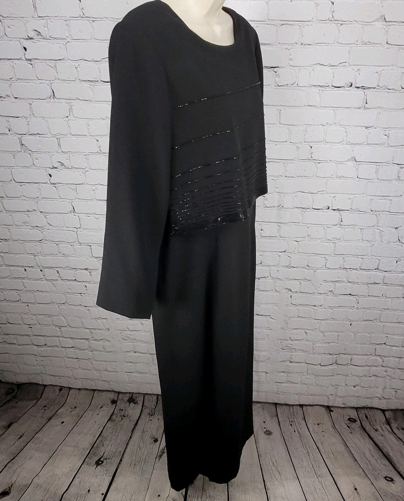 VTG Rimini Black Long Sleeve Beaded Buttoned Back Slit Jacket Dress Size 14