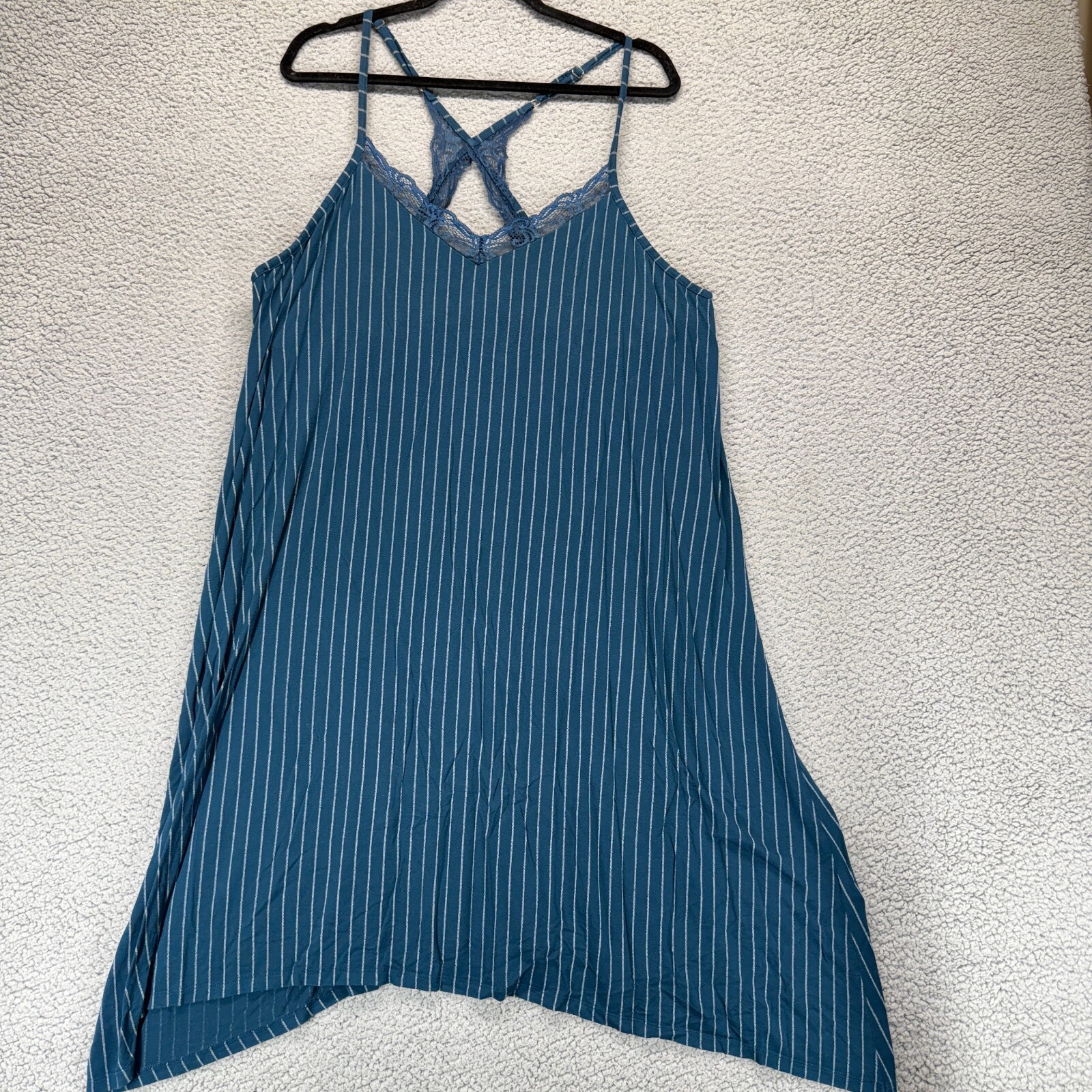 Soma Womens Tank Top Blue Striped Dress Lace Accents On The Straps Sleepwear XL