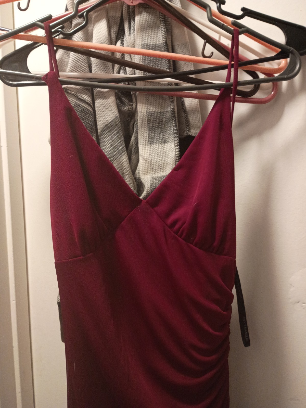 My Triangles Burgundy Sheer Ruched Long Sheath Dress Sleeveless Size S