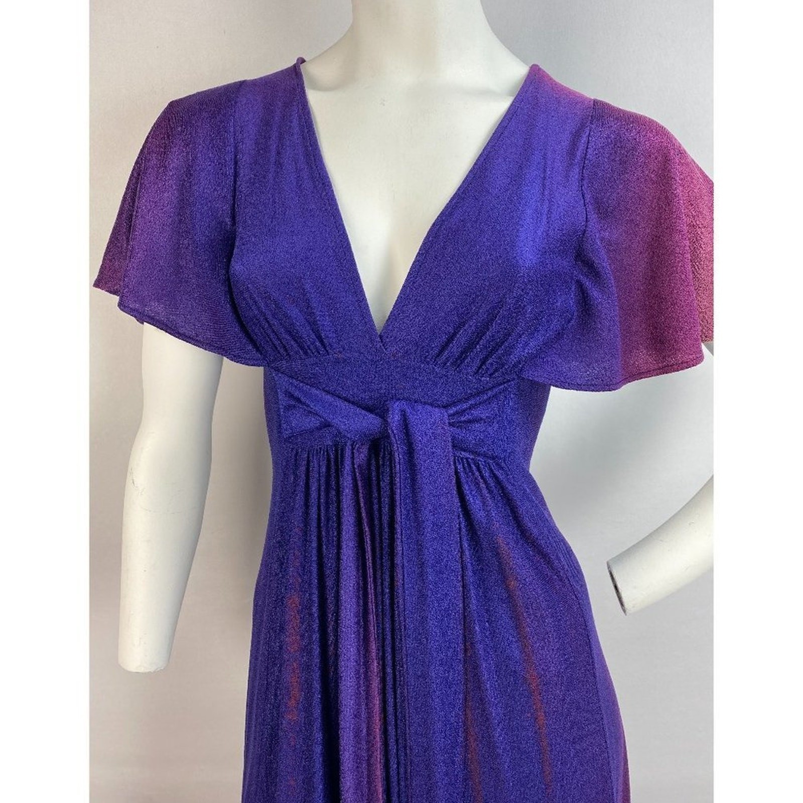 Vintage Terry Cloth Cap Sleeve Tie Maxi Dress Gradient Purple Pink sz 4
