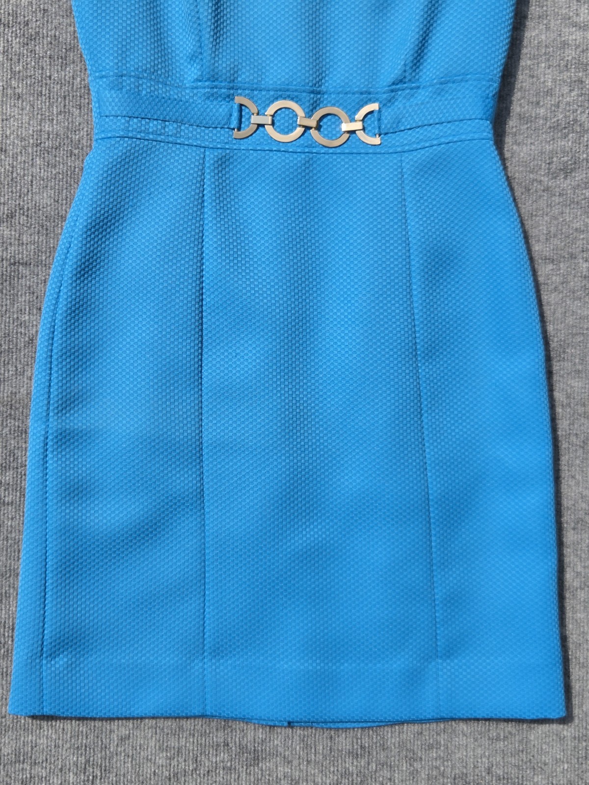 Tahari Arthur S. Levine Womens 4P Petite Blue Sheath Square Neck Lined
