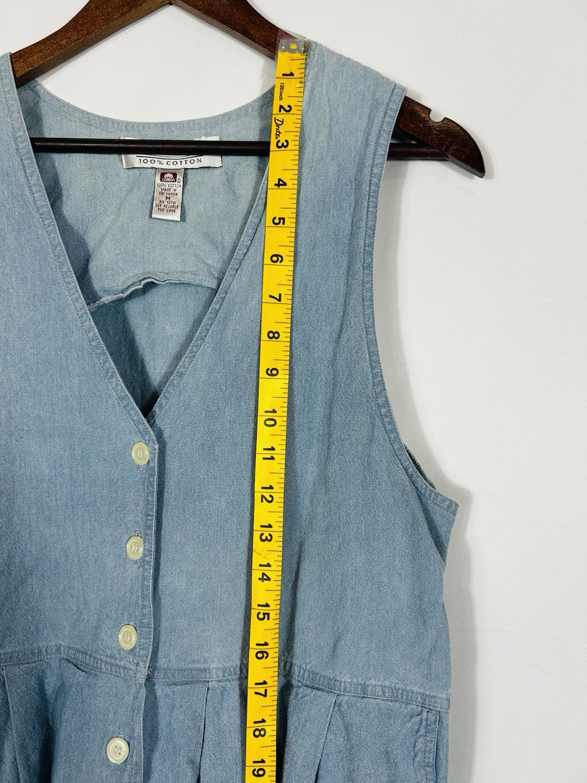 VTG Country Cottage Button Front Overall Jumper Dress Denim Prairie Peasant – M