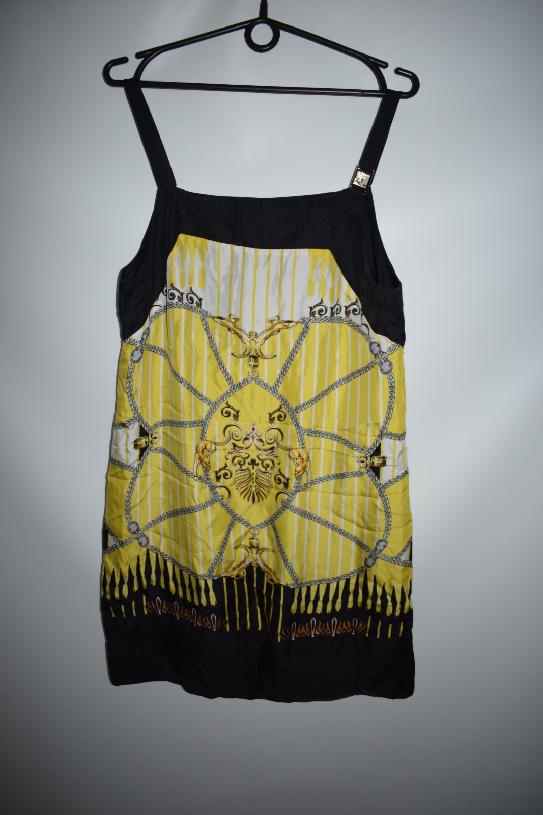 Versace Collection Medusa Hardware 100% Silk Chain Print Dress Gold Size 44 / M