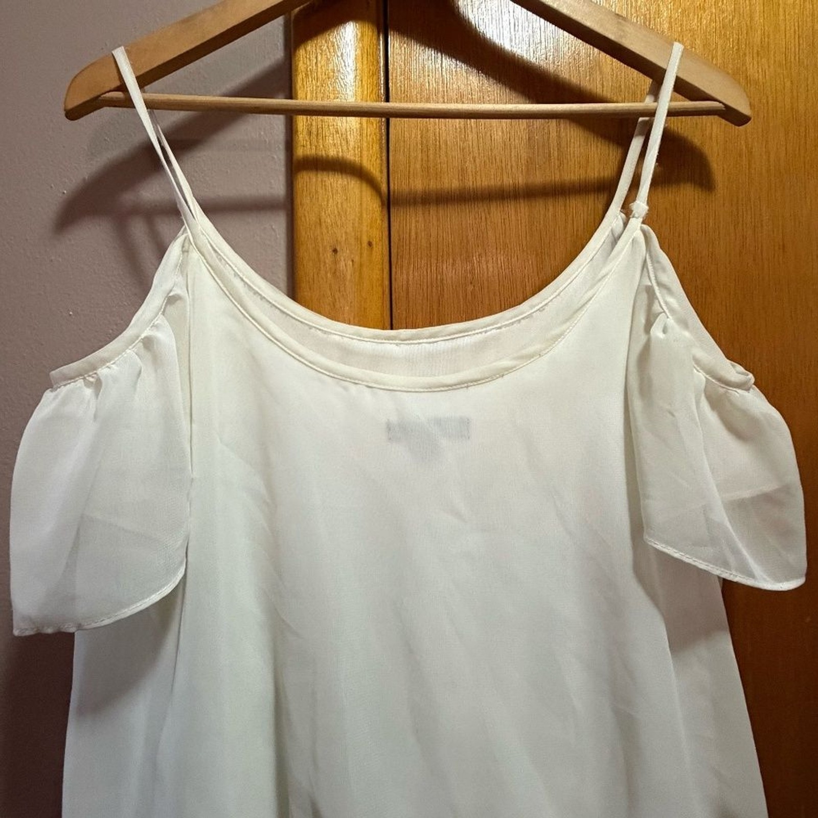 Chiffon Cold Shoulder Sequin Mini Dress White Pink & Gold Medium Cocktail Glam