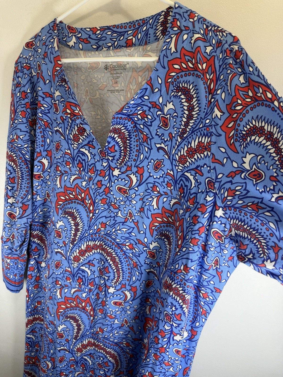 Coolibar Blue Sheath Beach Dress Knee Length UV Protection Resortwear Size 2x