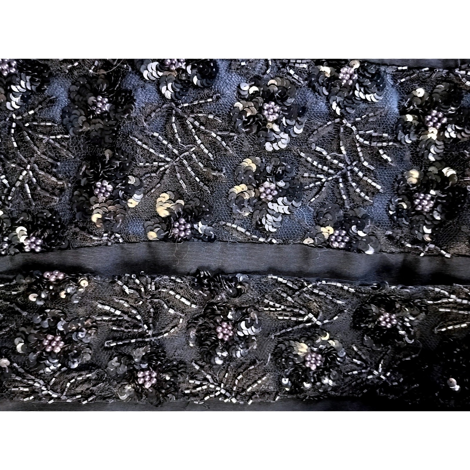 Talbots Cotton Silk Sequin Beaded Fit and Flare Dress Navy Blue Midi Sash