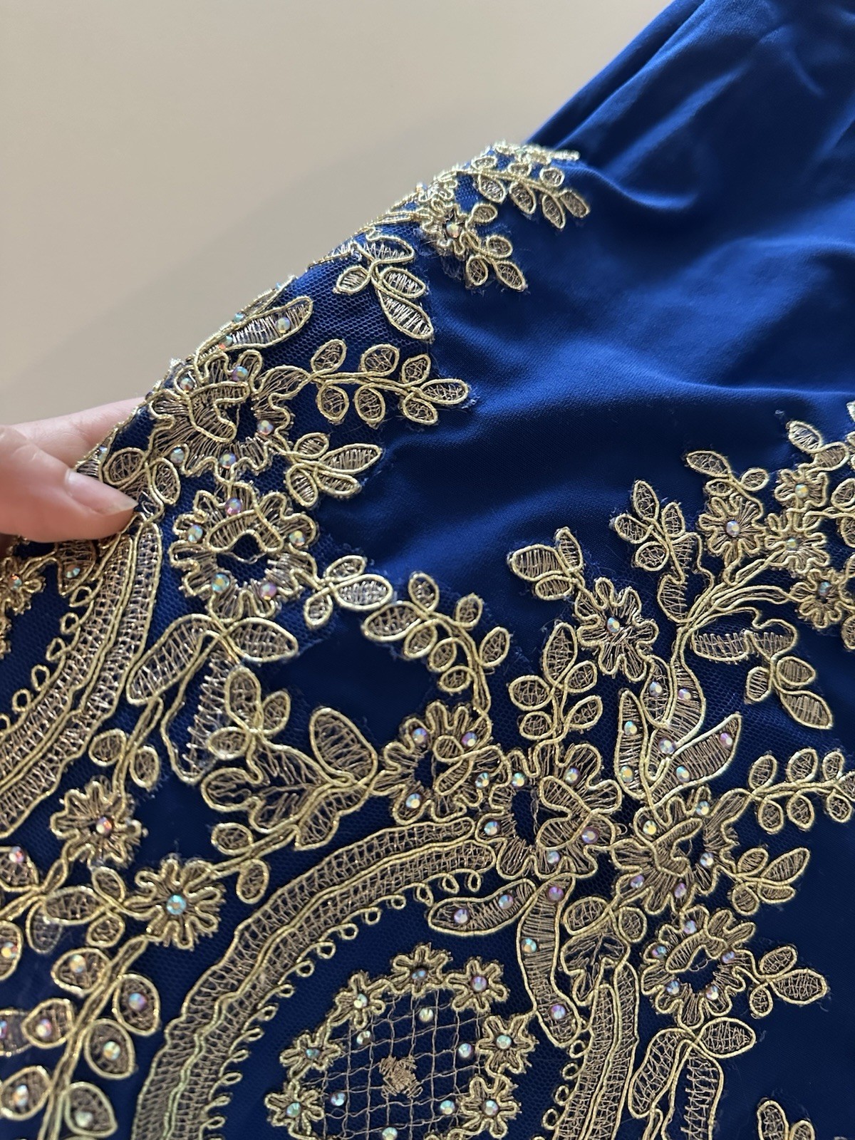 Dancing Queen Beaded Appliqué Prom Formal Gown Strapless Maxi S Blue