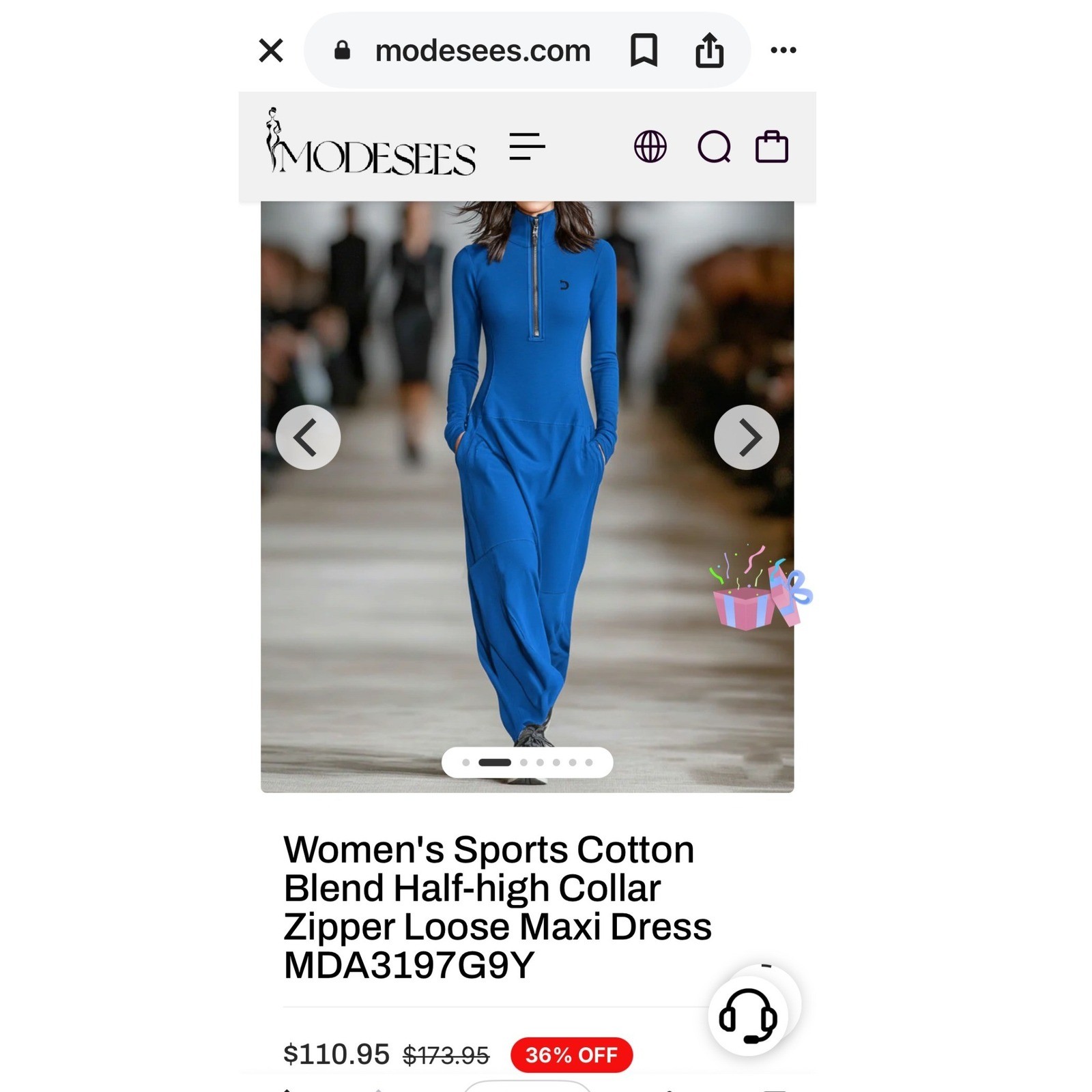 Modesees Sports Cotton Blend Half-high Collar Zipper Loose Maxi Dress MDA3197G9Y