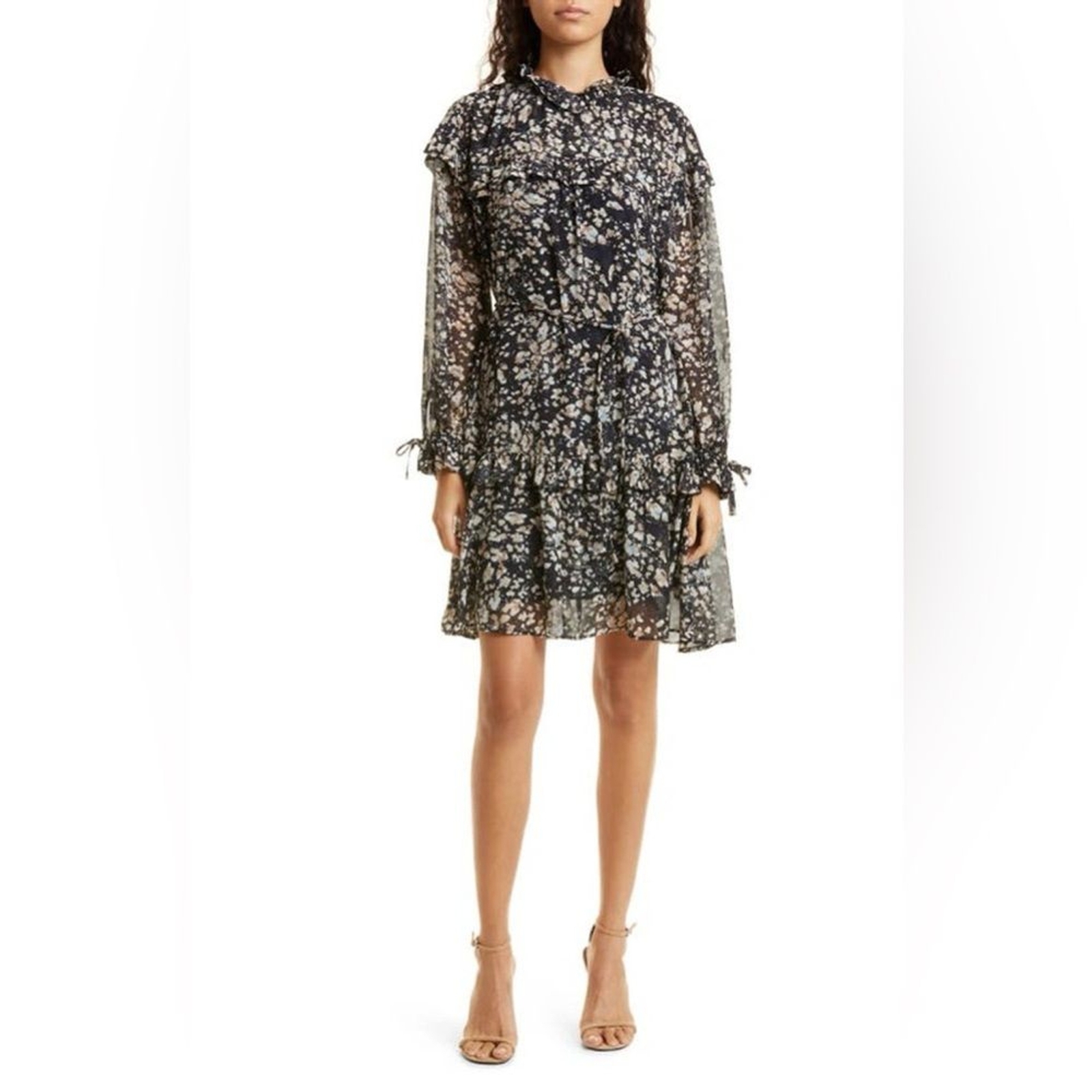 NWT BOSS Hugo Boss Denada Floral Long Sleeve Dress in Black Fantasy Size 4