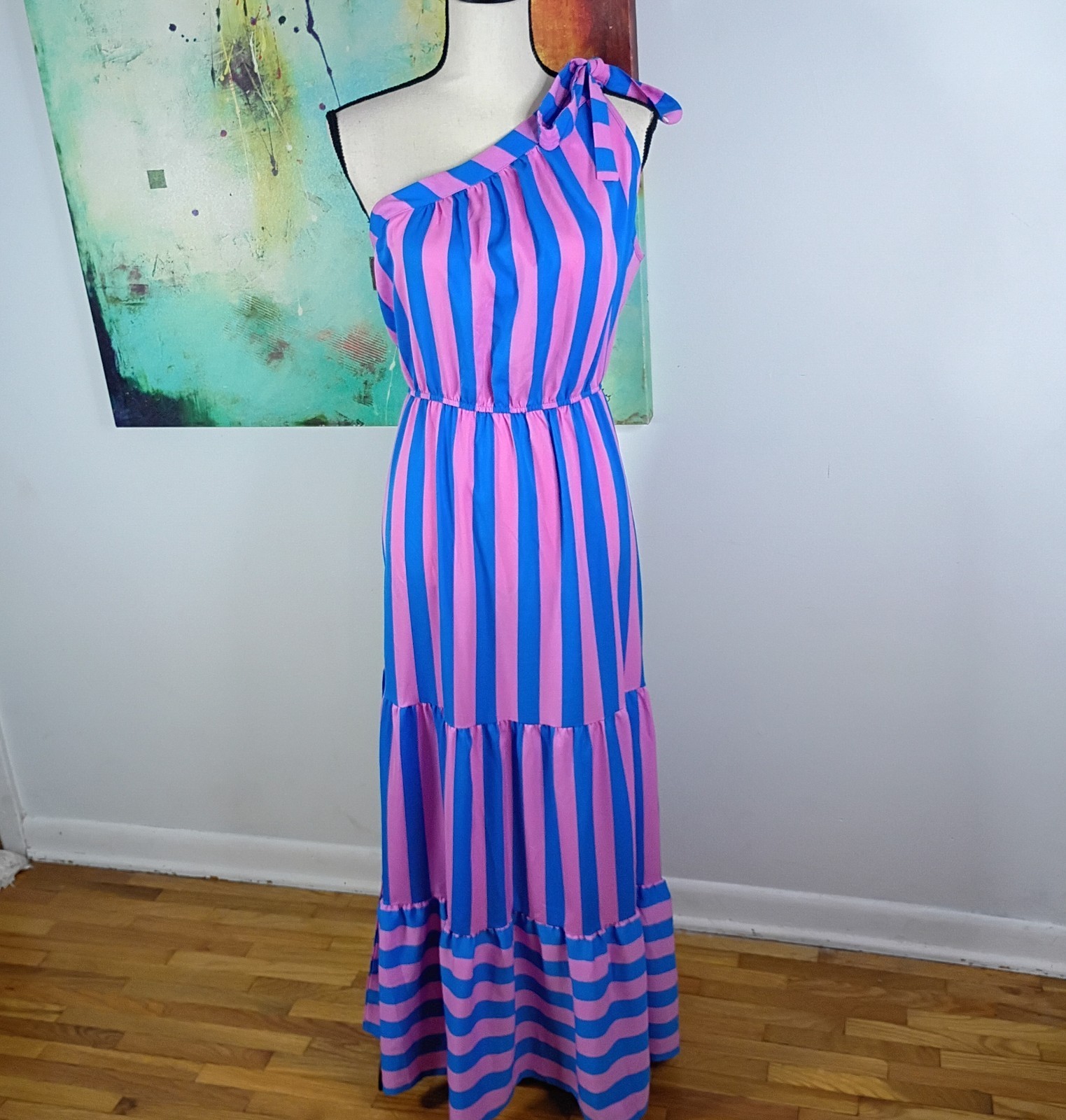 NWT PrettyGarden Pink & Blue Striped Sleeveless Ruffled Sundress