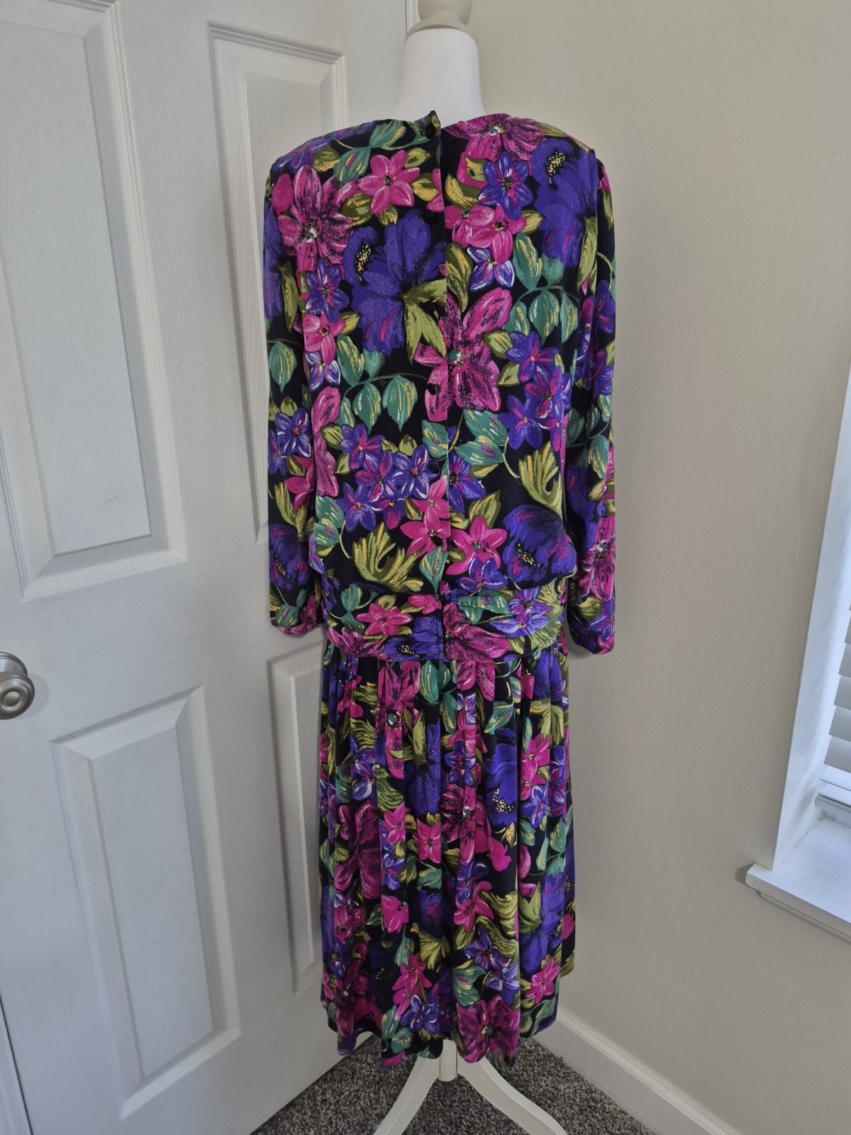 JLT Just Like That Womens Floral Long Sleeve Crew Neck Button 80s Vintage – L