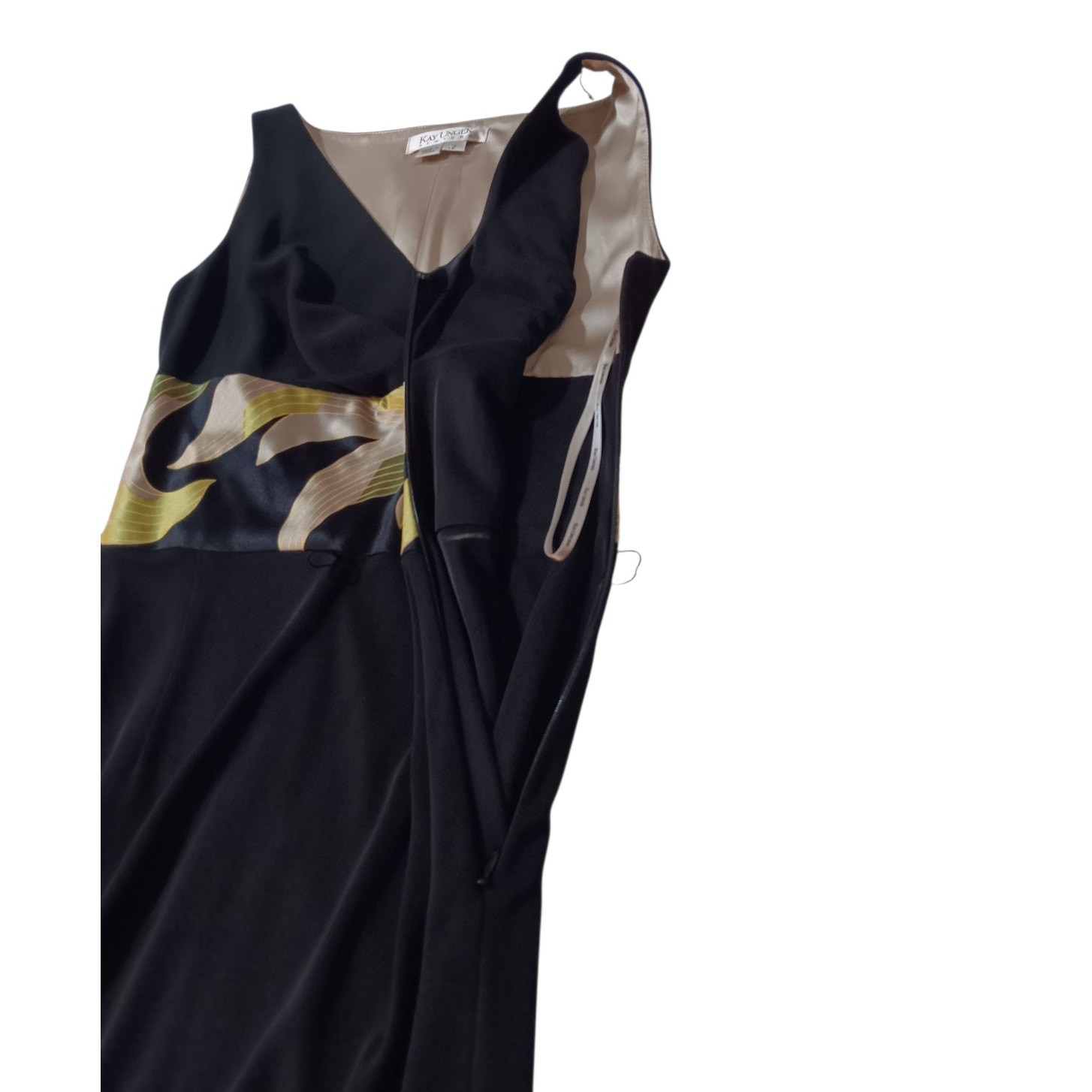 KAY UNGER New York Silk Blend Dress Size 2 Dressy Career Event Woven Belt V-Neck