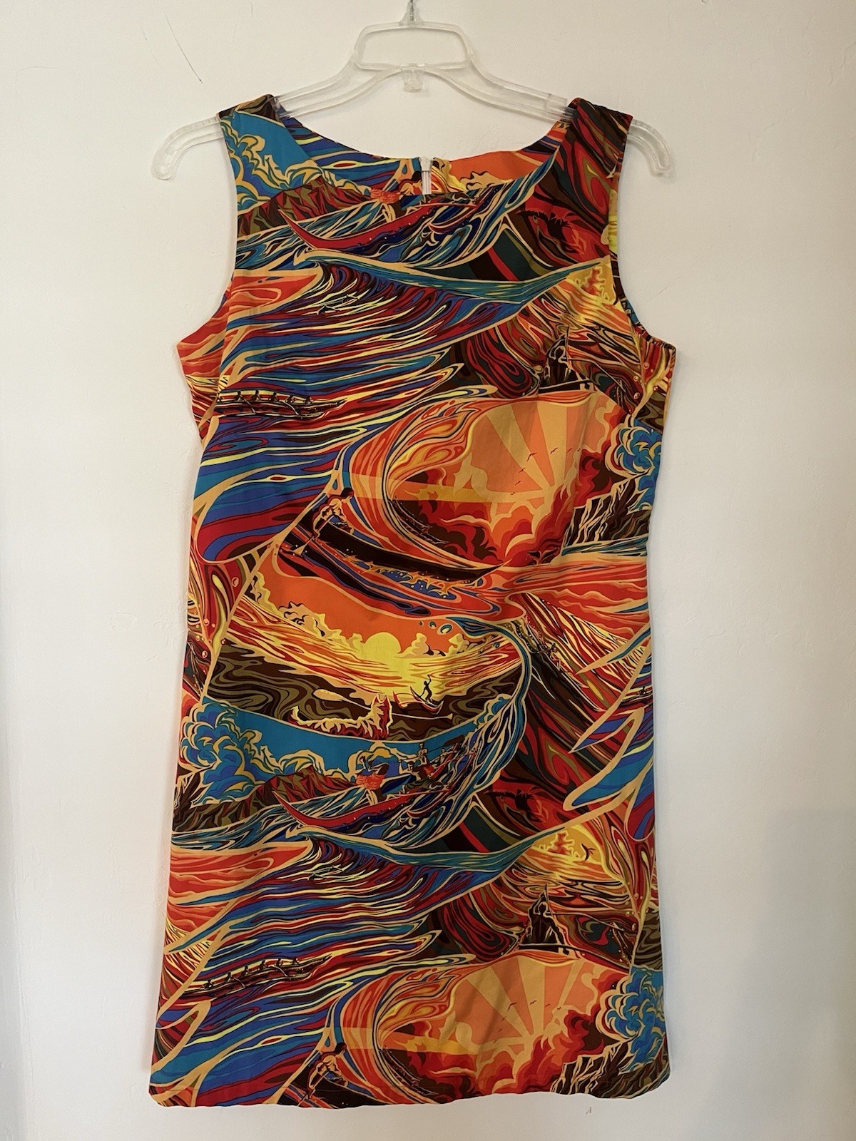 Vintage KAI Hawaiian Vibrant Mod Sleeveless Surfers Hypnotik Wave 100% Cotton XL