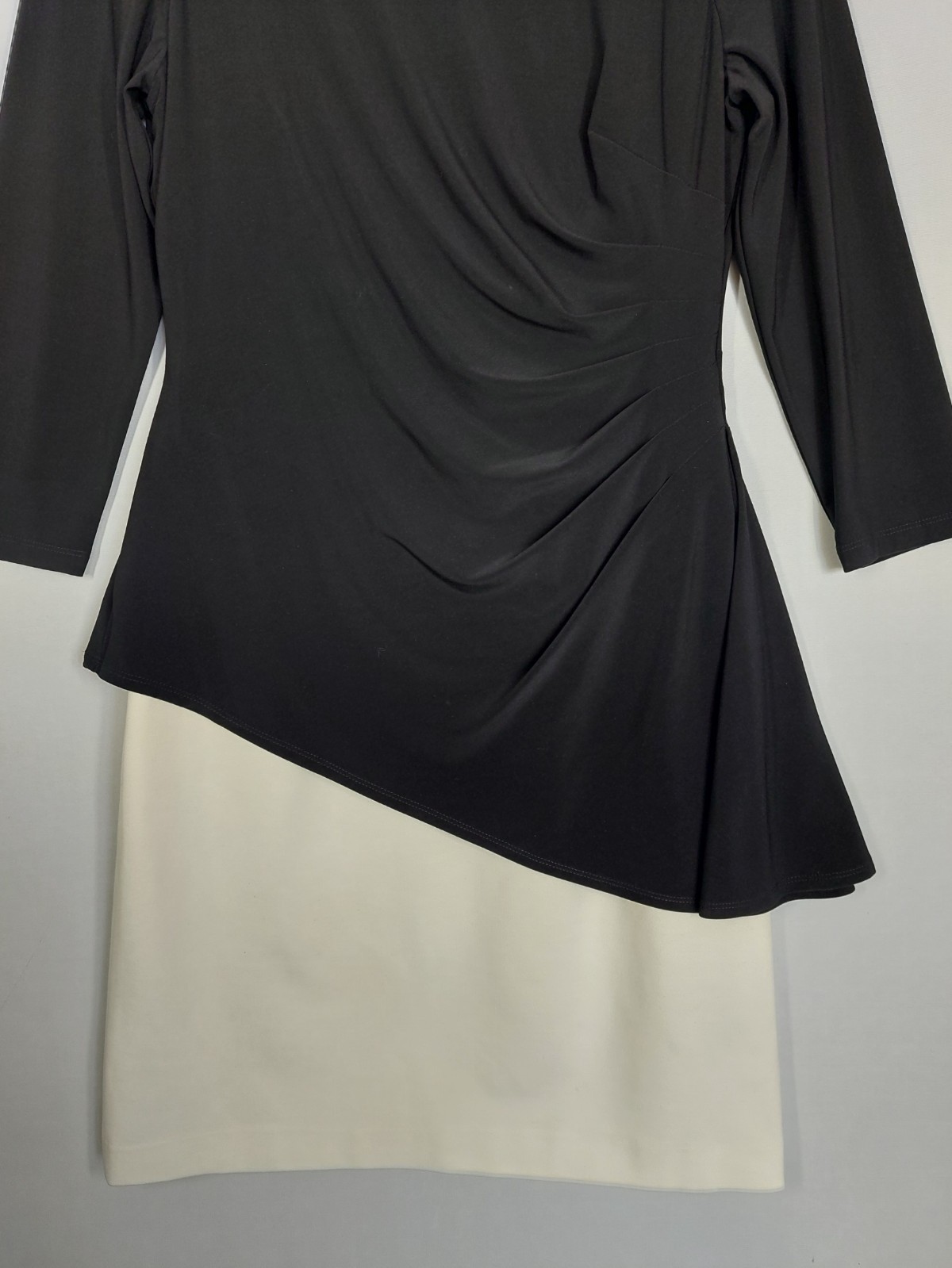 Lauren Ralph Lauren Black Ivory Peplum Dress Womens UK 14 Ruched Asymmetric