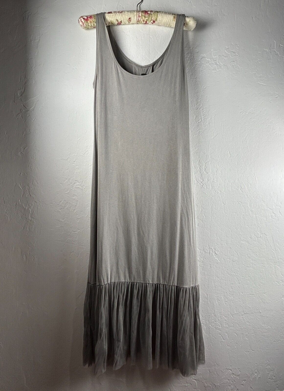 Gershon Bram Womens Scoop Neck Tulle Hem Midi Tank Dress Large Gray Stretch New