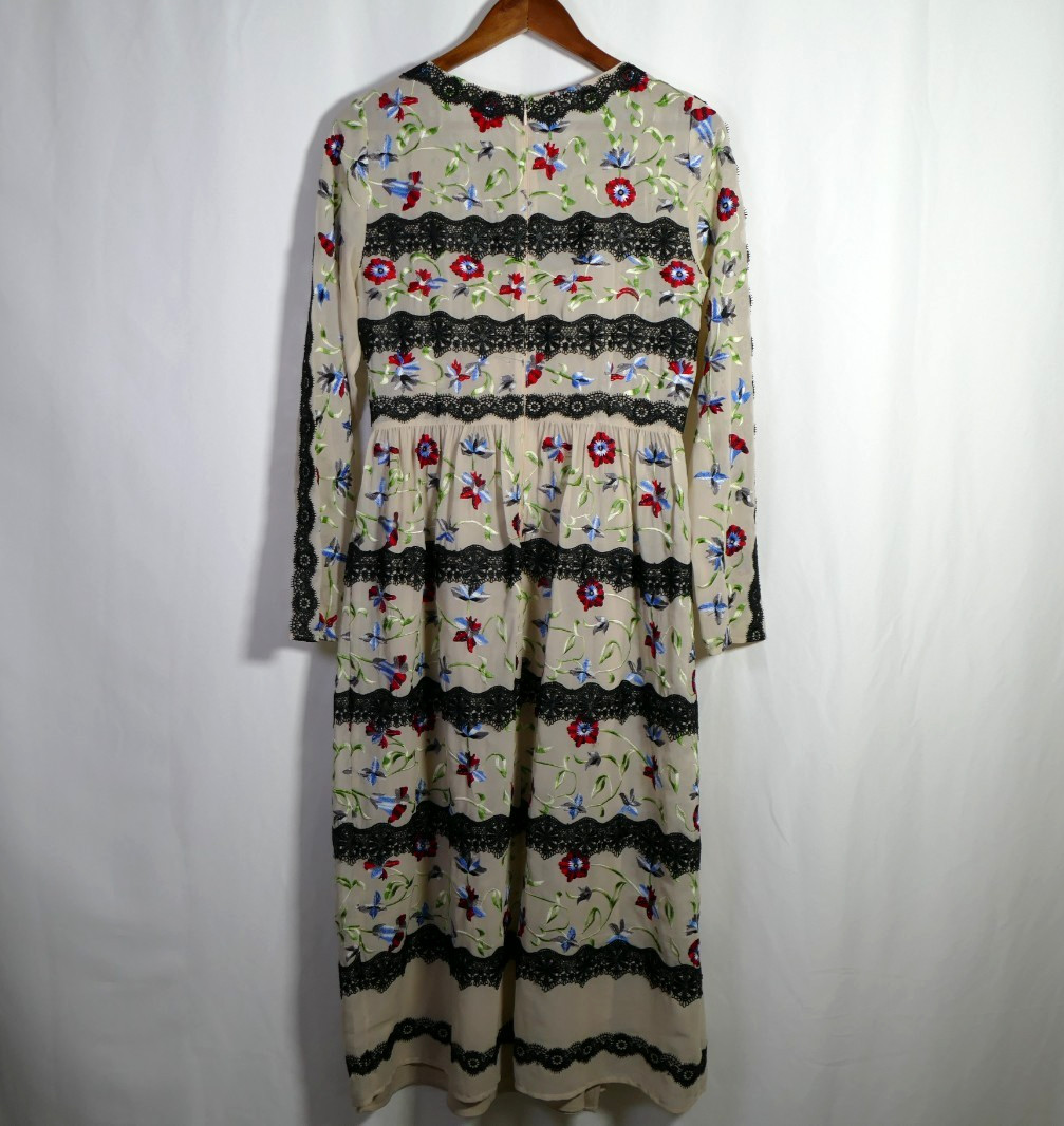 Geode Womens Boho Floral Embroidered Midi Dress Size M Lace Garden Party Dainty