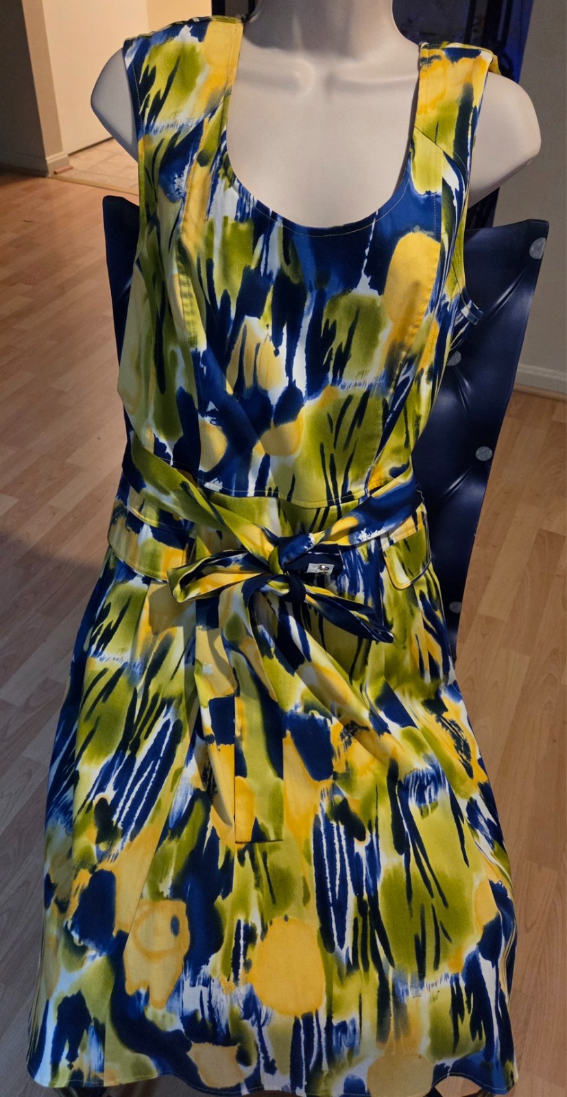 Calvin Klein sundress size 16 blue, yellow and green abstract pattern