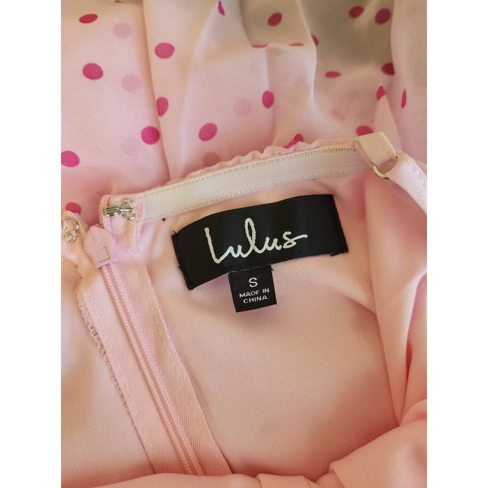 Lulus Pink Polka Dot Tiered Chiffon Midi Dress Womens Small NWT