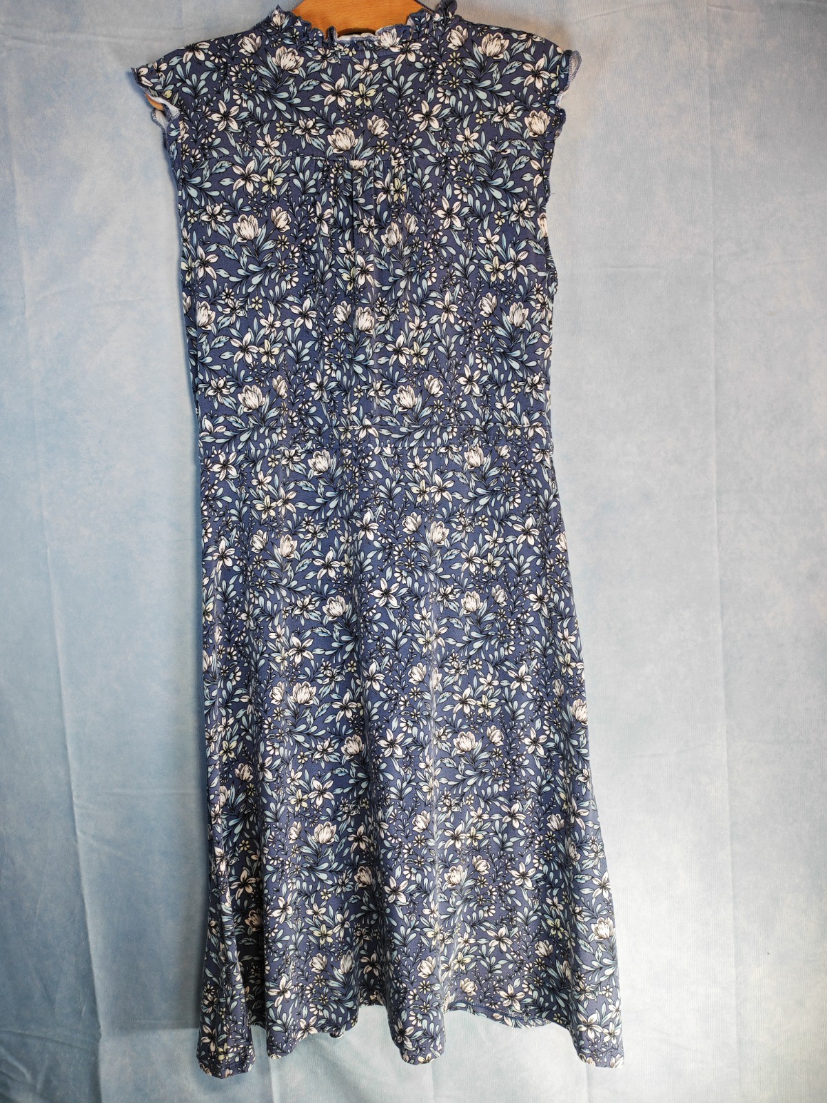 Beautiful Laura Ashley Blue Floral Stretch Frill Dress Waist Tie Belt UK 18