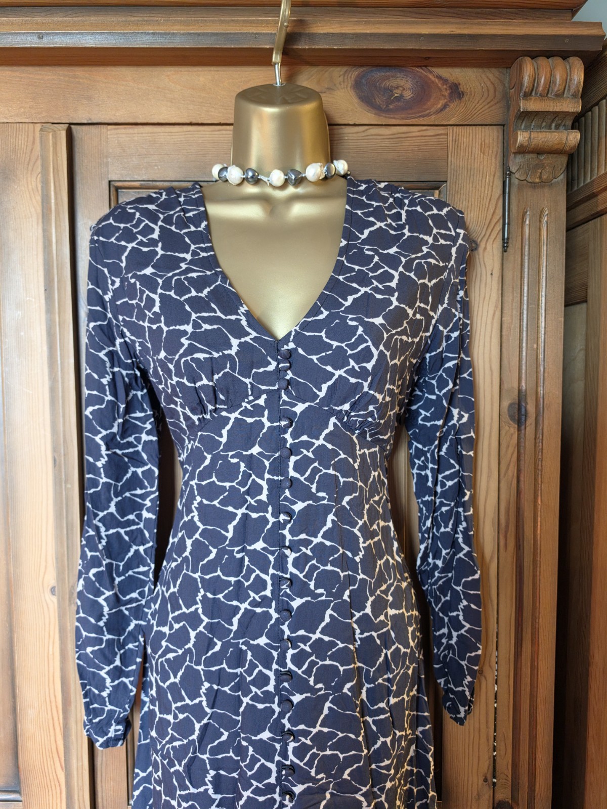 Smart Aspiga Black And Beige Patterned Midi Dress Size XS 8