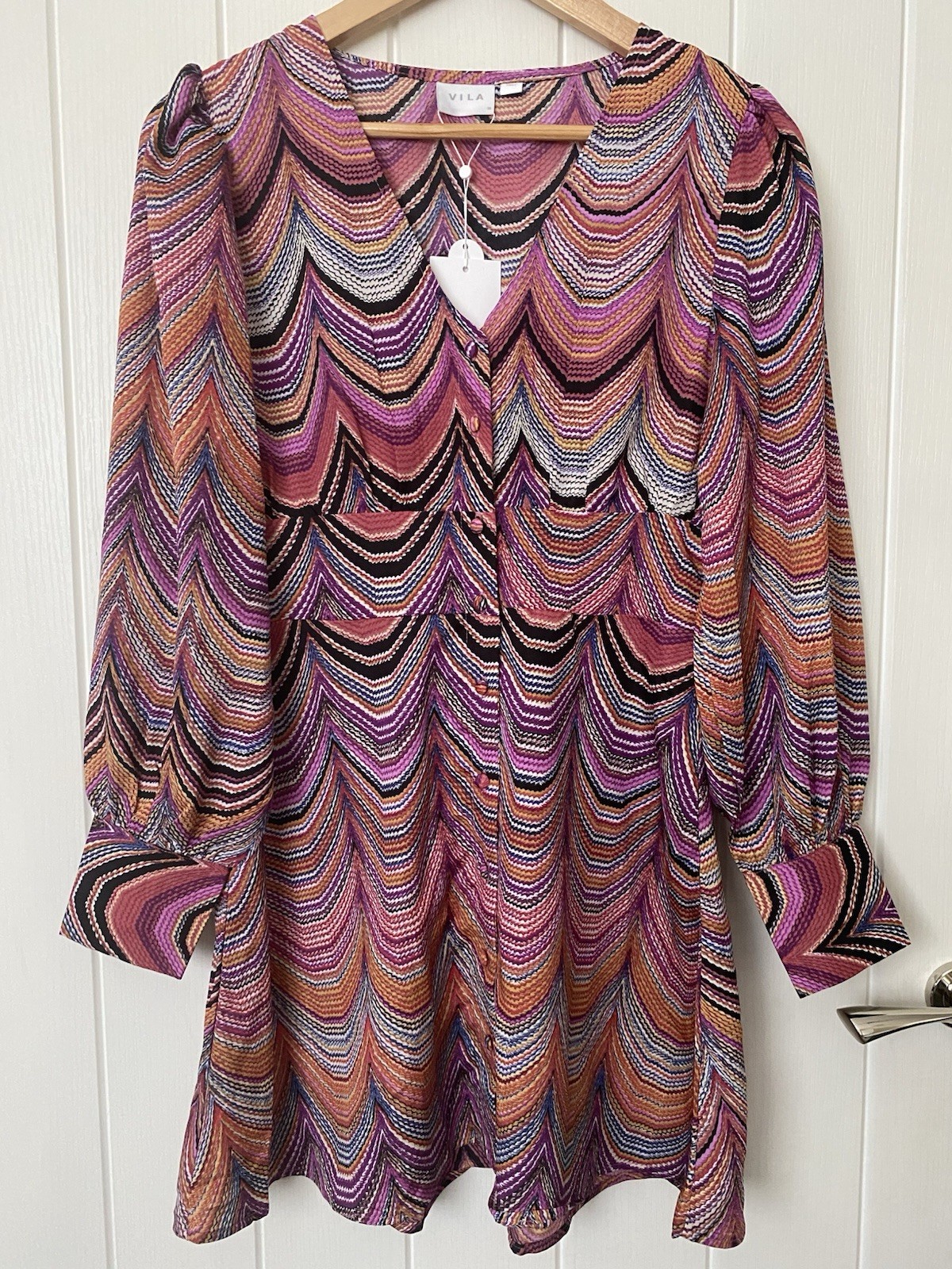 BNWT VILA Bohemian Retro Festival Button Front Artisan Elegant Party Dress S 10