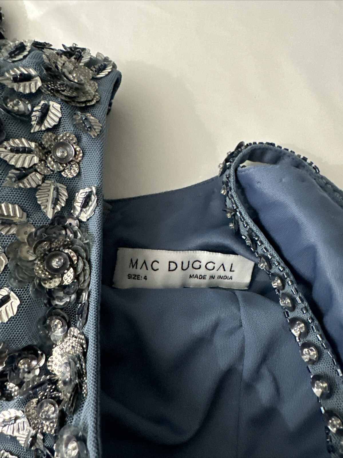 NEW Mac Duggal [ 4 ] 5477 Floral Embellished Scoop Neck Gown in Slate Grey #J278