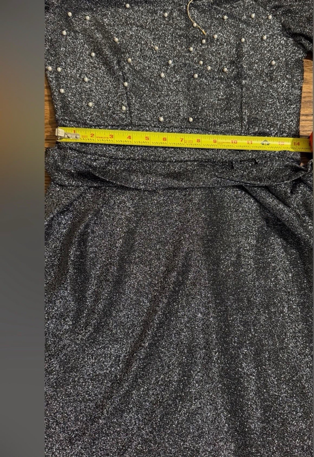 Sharara Silver Black Glitter Pearl Puff Sleeve Square Neck Maxi Dress Zip 14