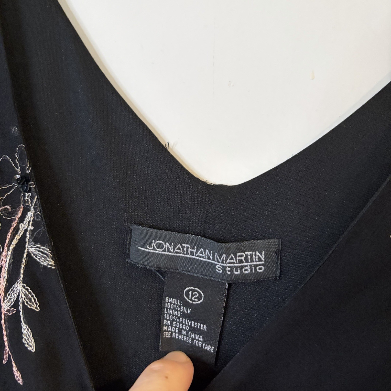 Jonathan Martin Dress Black Floral Embroidered Silk Handkerchief Vtg Y2K Fairy
