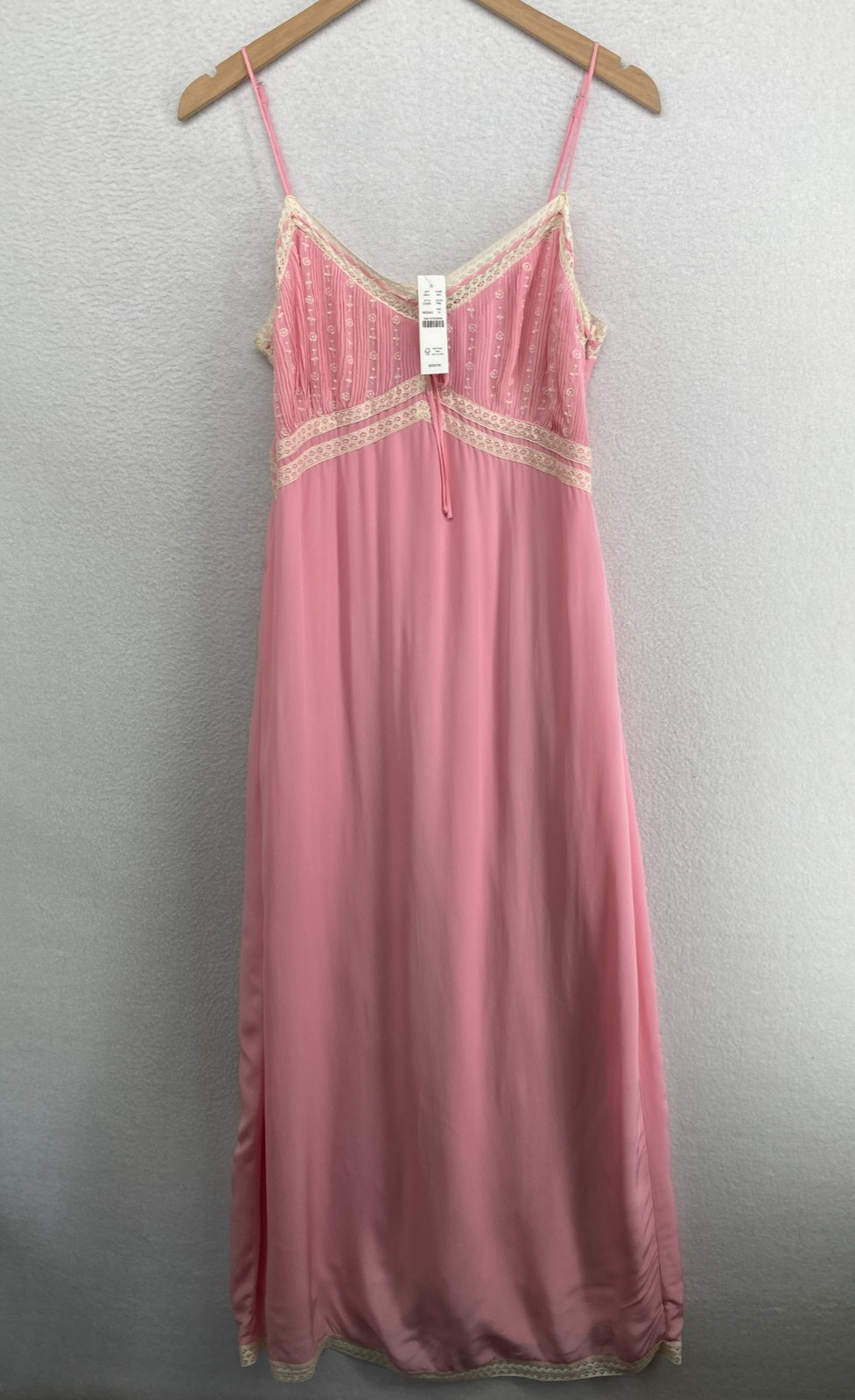 J.CREW Dress 10 Pintuck Lace Trim Slip Crepe de Chine Maxi Viscose Pink NEW