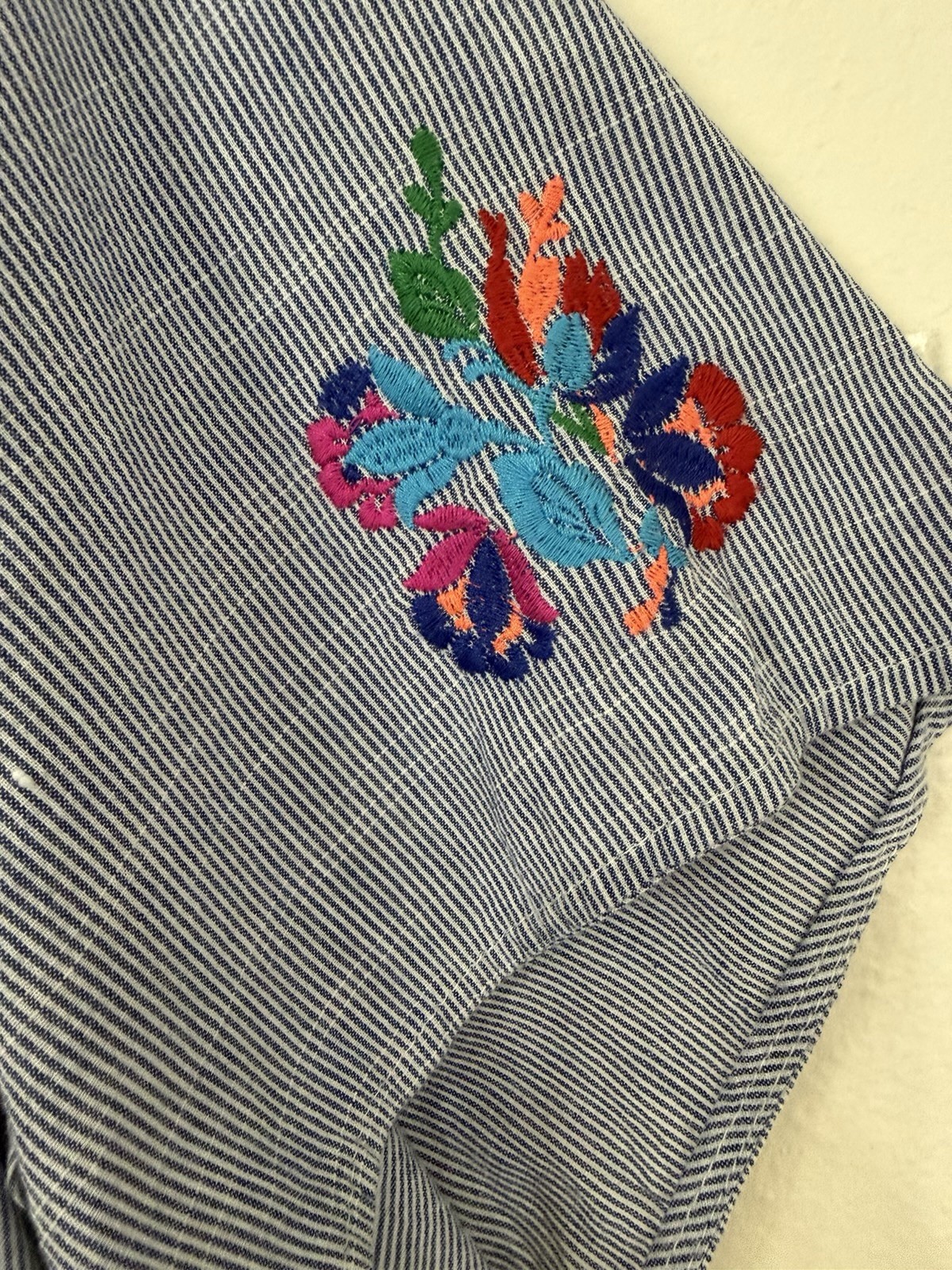 Light Blue Embroidered Floral Mini Dress 3X 100% cotton. D034