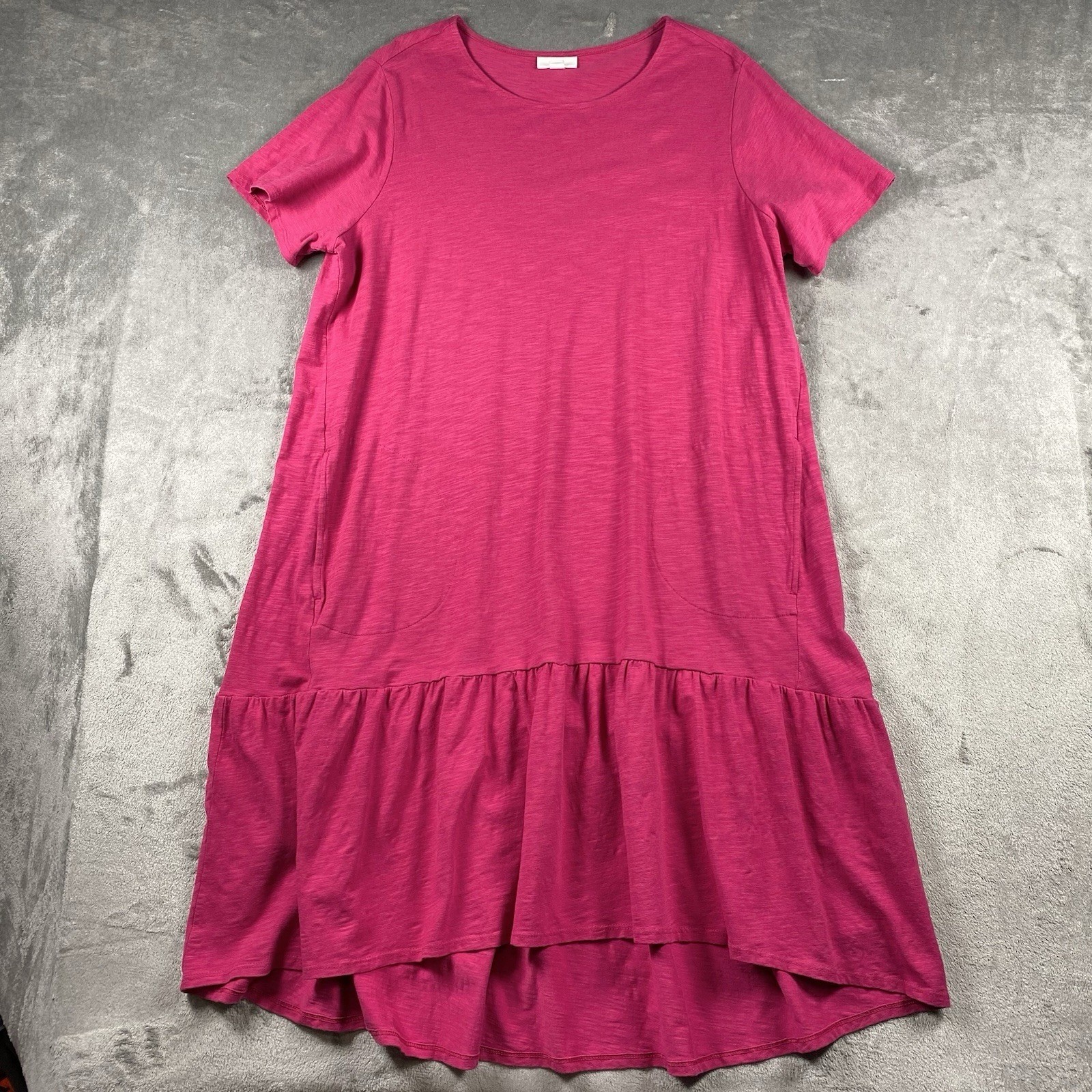 J Jill Dress Womens Size 1X Pink Slub Cotton Modal Flounce Hem Pockets Pullover