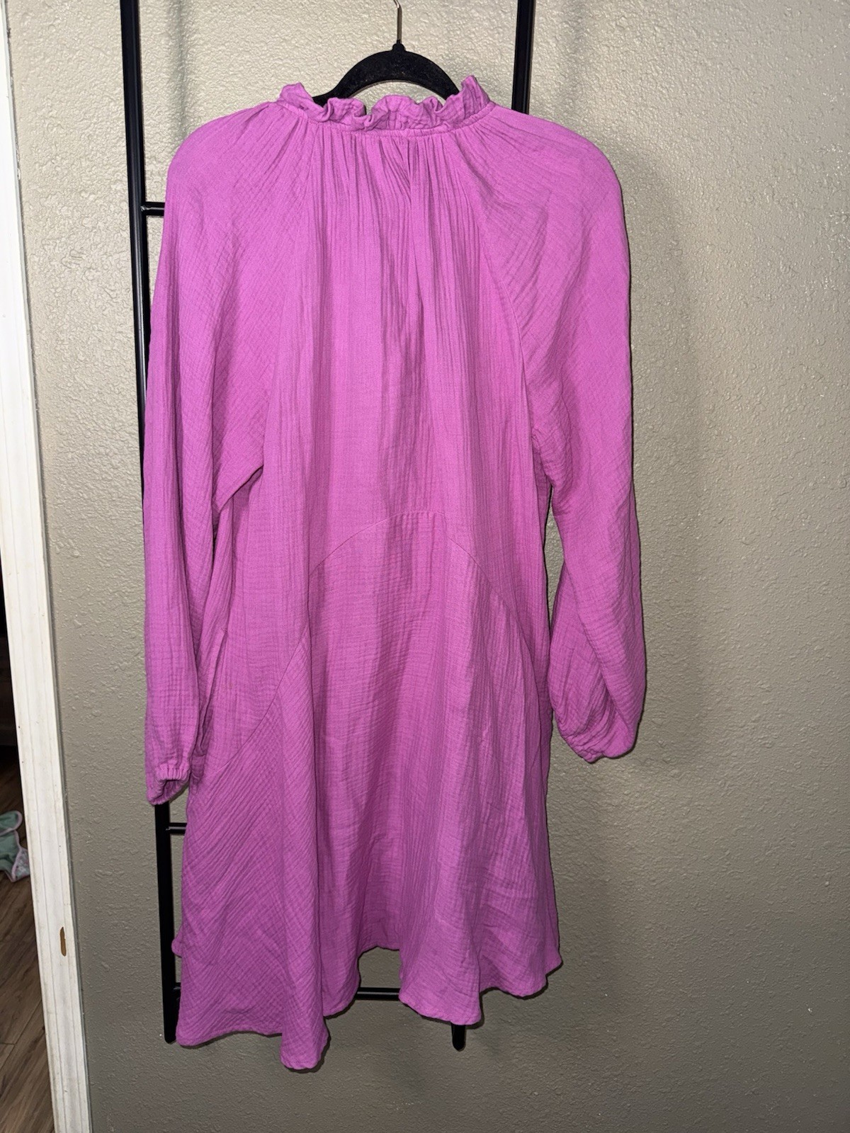 Magaschoni Pink Gauze Tunic Dress Ruffle 100% organic cotton Front Long Sleeve M
